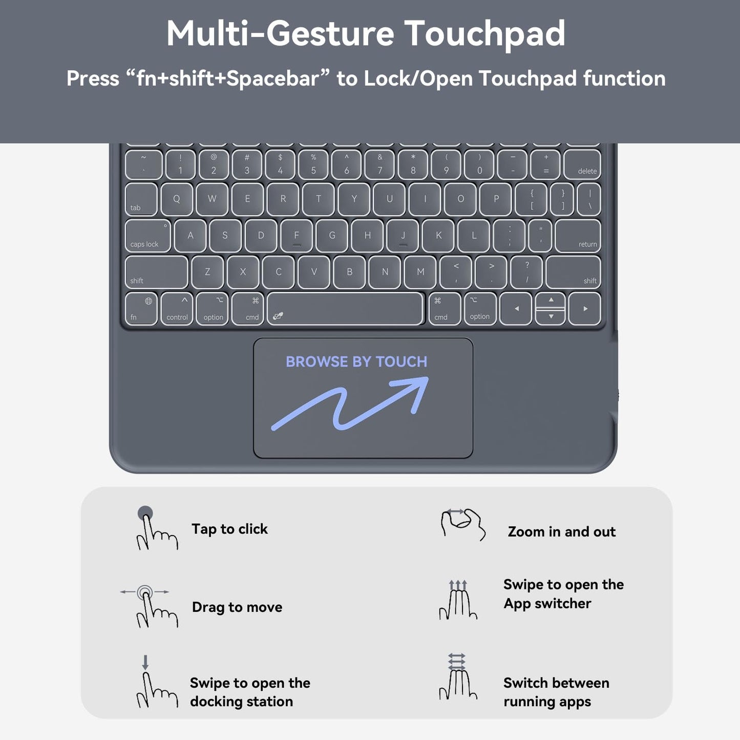 Case with Keyboard for iPad Pro 12.9-inch (6th, 5th, 4th Gen), iPad Air 13(M3 2025 / M2 2024): Bluetooth Wireless Detachable Magnetic Stand Rechargeable Keyboard with Removable Cover/Trackpad(Grey)