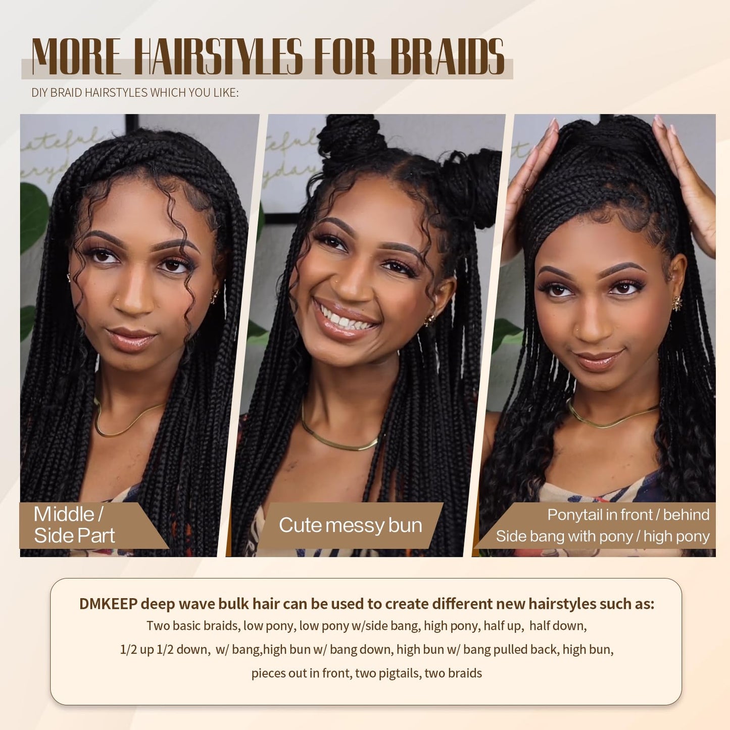 DMKEEP Deep Wave Human Braiding Hair 20 Inch Top Grade Human Hair Braiding Hair 2 Bundles 100g No Weft Bulk Human Hair for Braiding Hair Extensions Natural Color