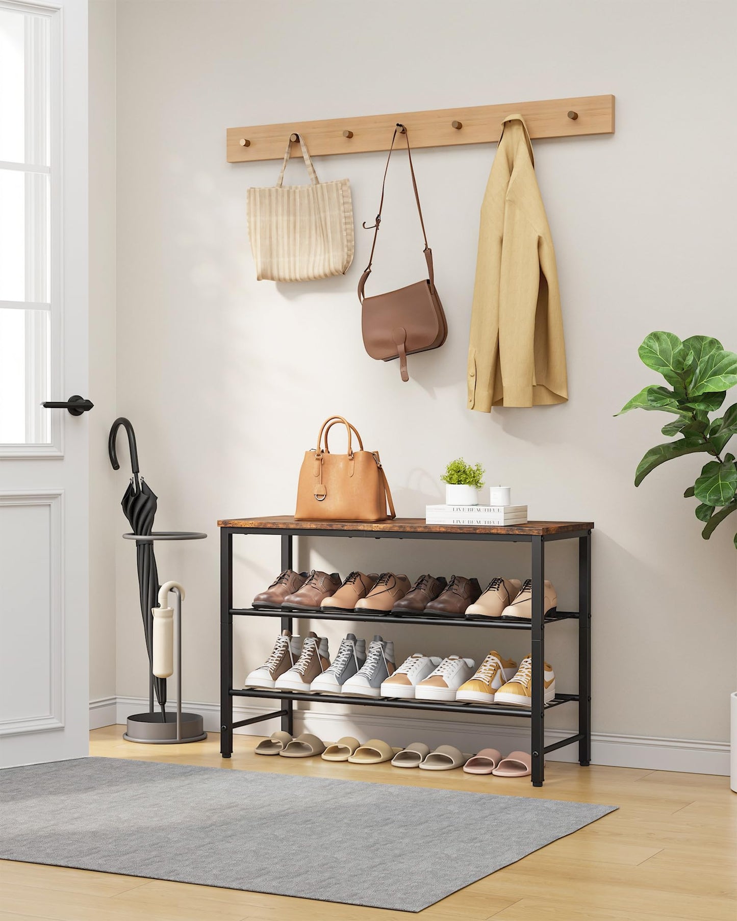 Kitsure Shoe Rack for Closet, Rustic Brown Shoe Organizer with Leveling Feet, Sturdy & Rust-Proof Shoe Storage for Entryway, Bedroom, Living Room, 29.5" x 11.4" x 18.4", Brown