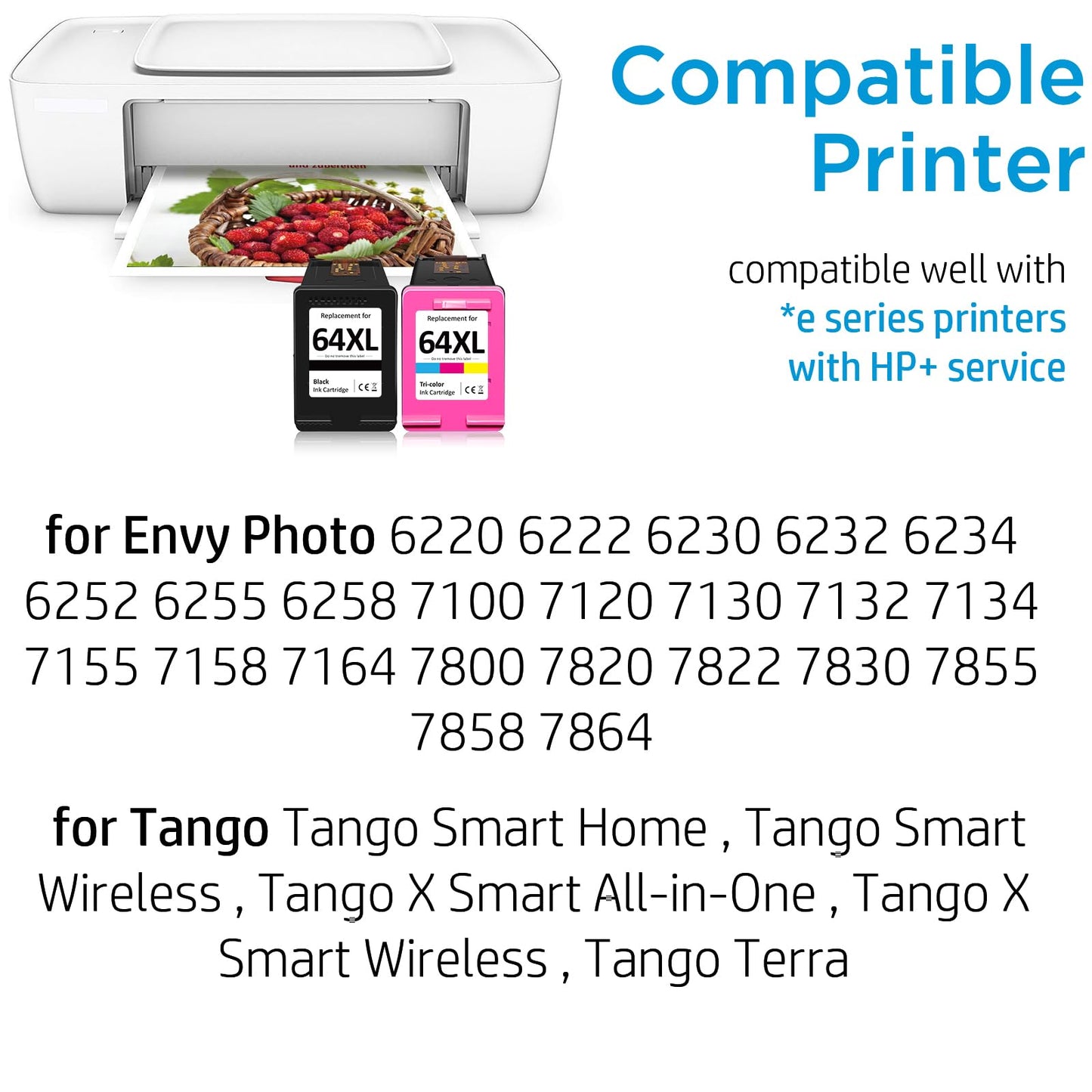 64XL Ink Cartridge for HP Ink 64 for HP 64 Cartridges Black/Color Combo Pack Fit for Envy Photo 7855 7858 7100 7155 7120 6252 7800 7158 Envy Inspire 7950e 7955e Tango Series Printer