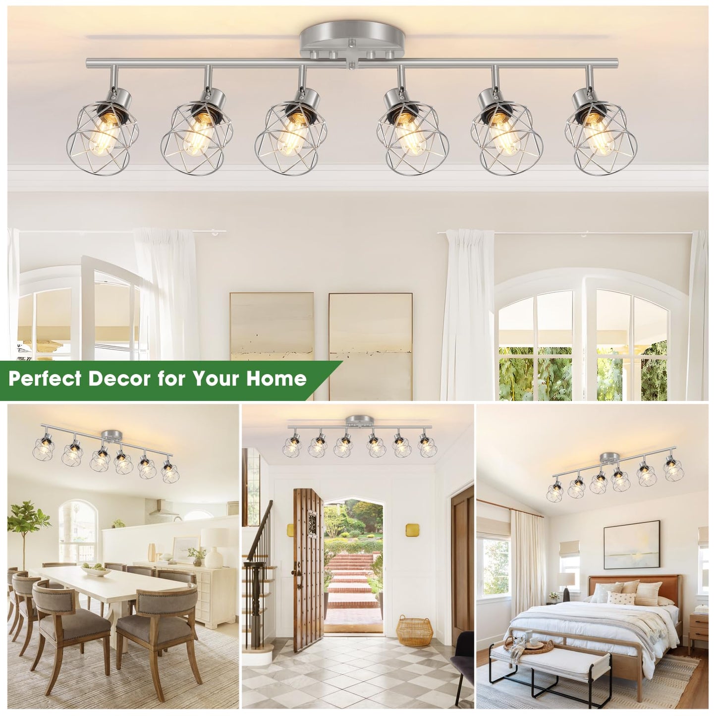 Baocuz 6-Light Brushed Nickel Multi-Directional Semi Flush Mount Ceiling Light, Kitchen Light Fixtures Ceiling Mount, Modern Metal Cage Close to Ceiling Lamp for Dining Room Hallway Entryway