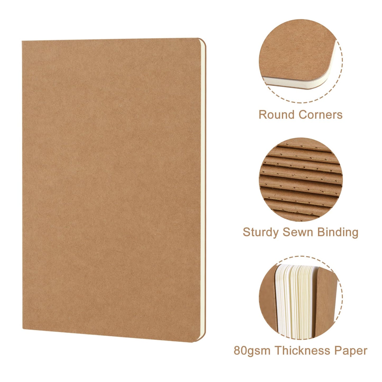 ZCZN 100 Pack Kraft Pocket Notebooks Bulk, 3.5 X 5.5 Inches Blank Paper Journaling Notebooks, 30 Sheets/60 Pages, Mini Journal Notebooks for Work, Writing, Drawing Memo Notepad(Kraft Cover)
