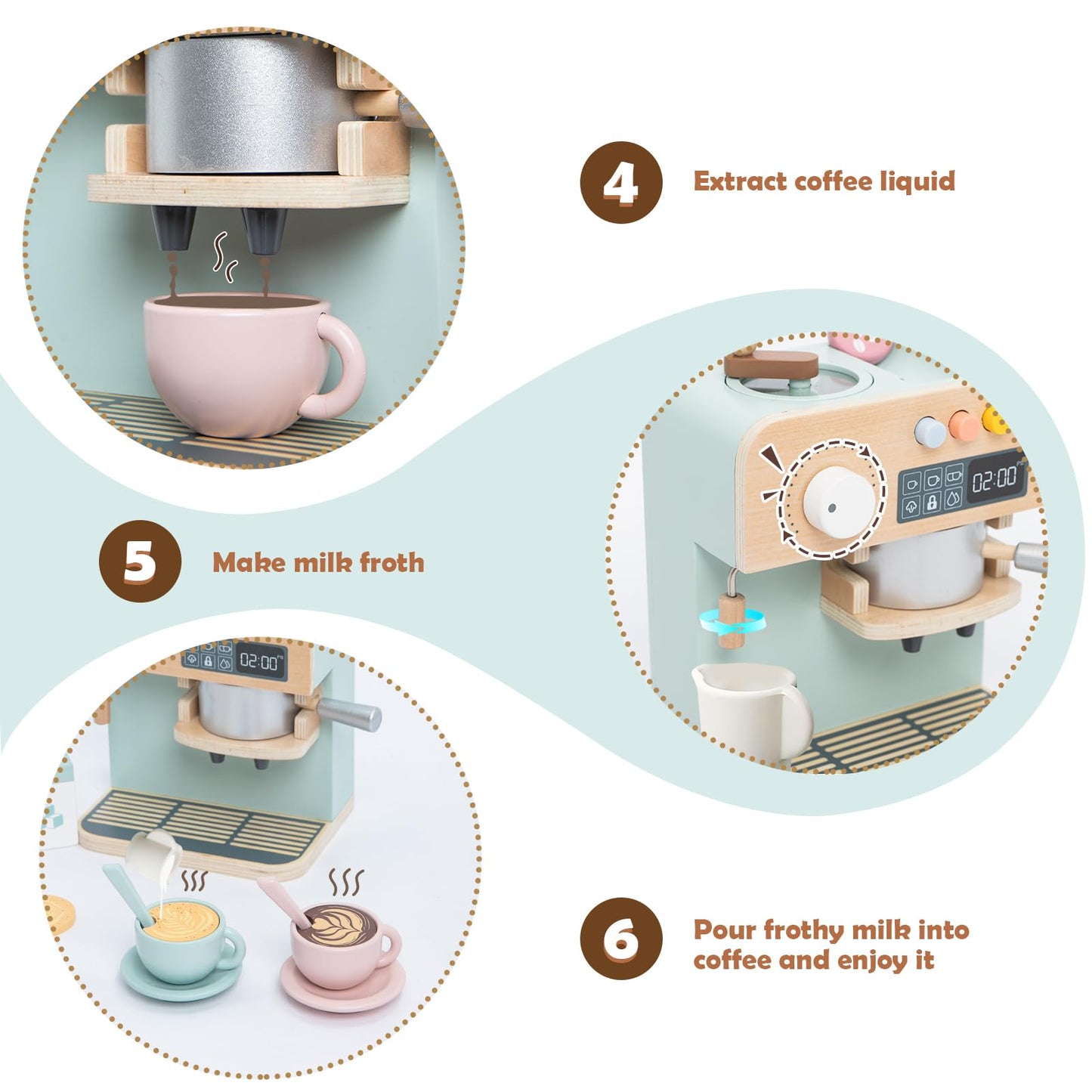 JugueteLand Kids Coffee Maker Playset, 23PCS Wooden Kitchen Toys, Play Kitchen Accessories for Toddler, Espresso Machine Playset Montessori Kitchen Toy, Gift for Boys and Girls 3 4 5 Years