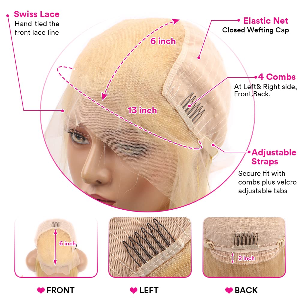 613 Lace Front Wig with 13x6 Transparent Deep Wave Lace - 180 Density, Free Part, Bleached Knots, Baby Hair - 613 HD Lace Frontal Wig for Women