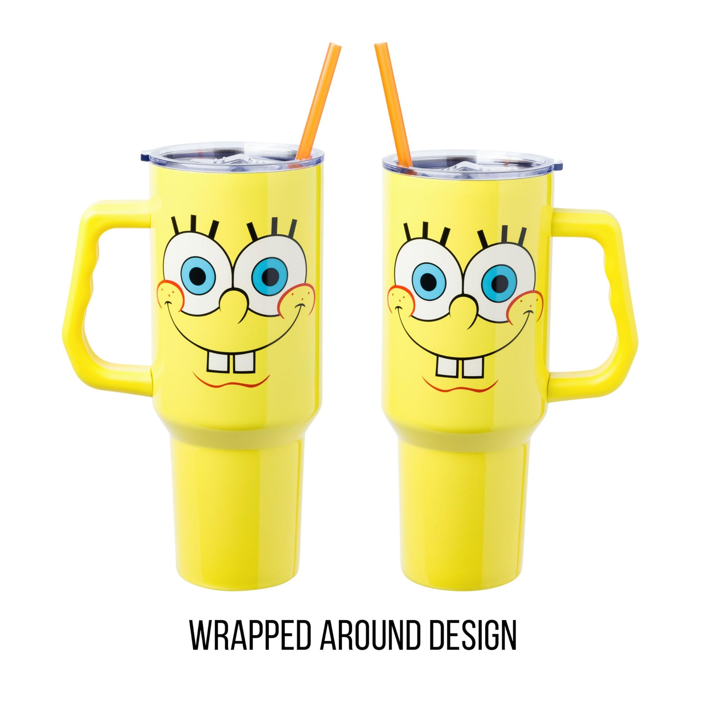 Silver Buffalo SpongeBob SquarePants Stainless Steel Tumbler with Handle, Fits in Standard Cup Holder, 40 Ounces