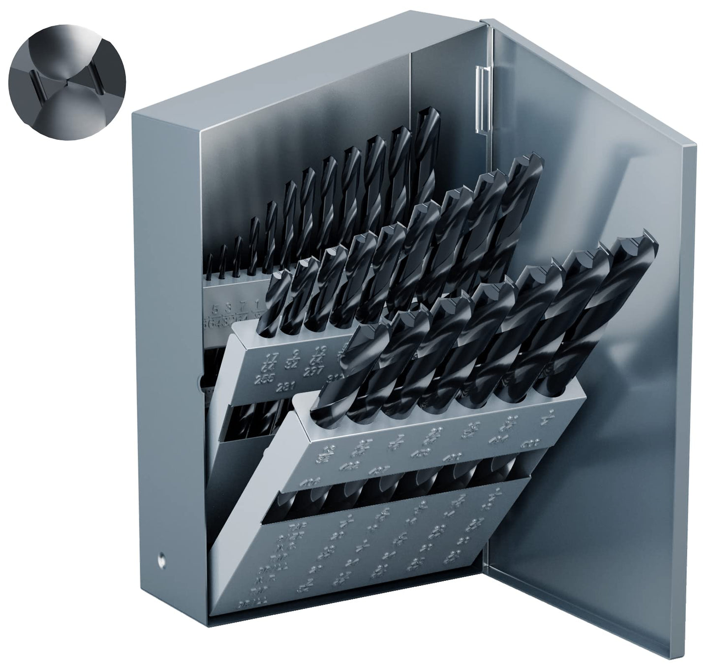 MACXCOIP TiAIN Coating Cobalt Drill Bit Set, Multifacet Tip 29Pcs M35 Jobber Drill Bit Kit for Hardened Metal, Stainless Steel, Cast Iron and Soft Materials, with Metal Index Storage Box, 1/16"-1/2"