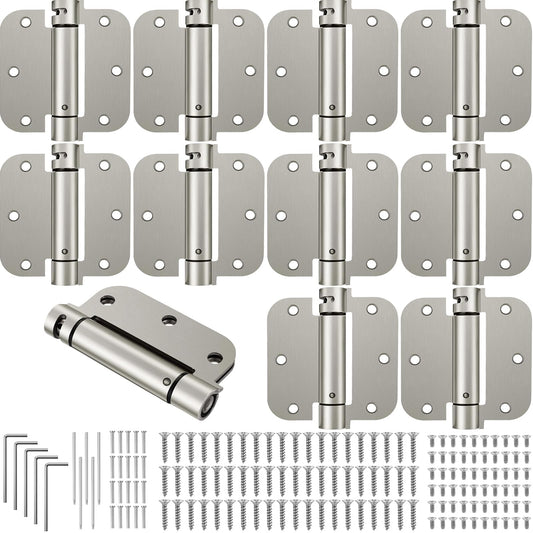 Yaocom 10 Pcs Self Closing Door Hinge 3.5'' Spring Loaded Hinges Automatic Door Closer Hinge Adjustable Tension for Garage, 5/8'' Radius Corners(Silver,3.5'')