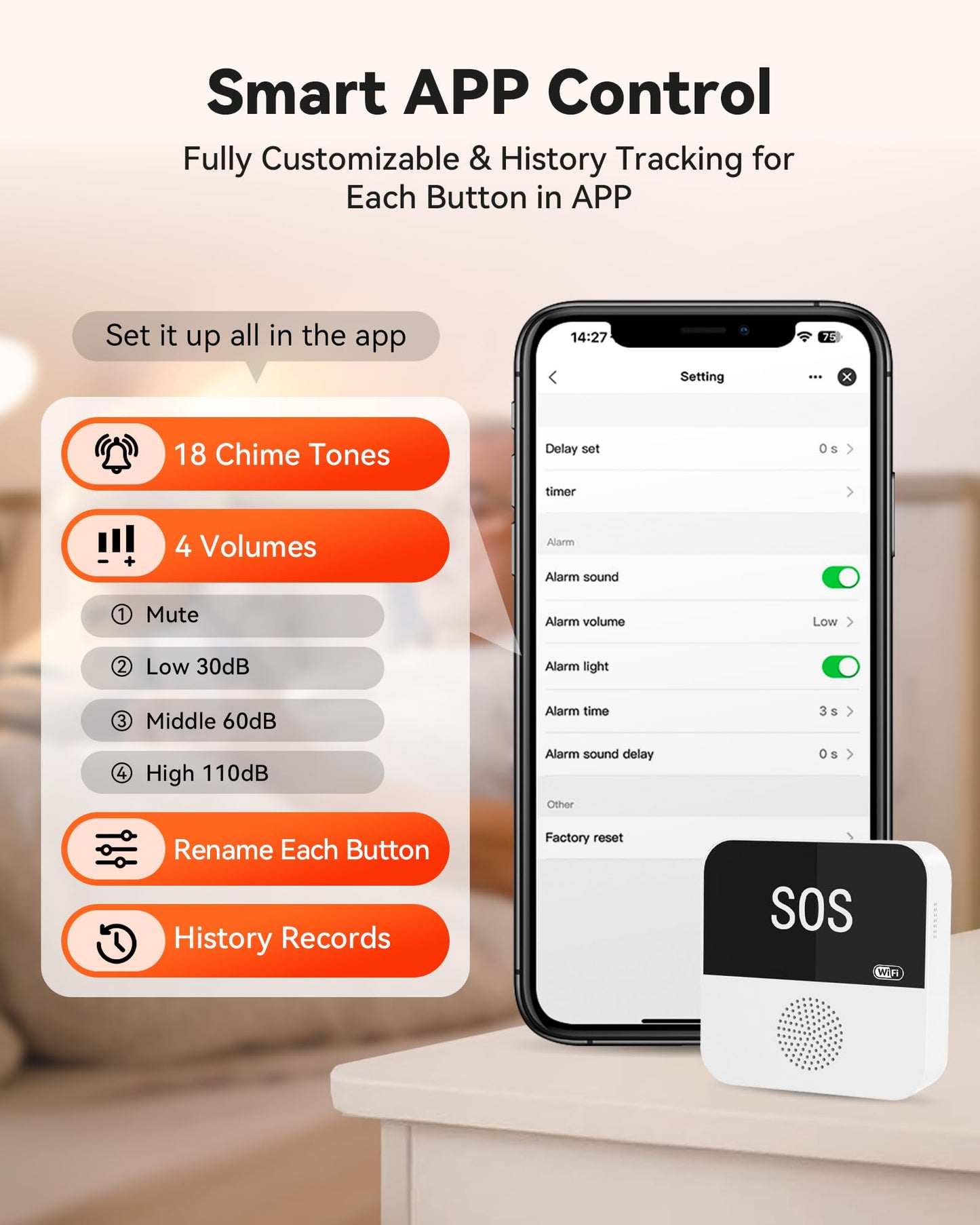 PILSAMAS WiFi Caregiver Page Wireless Call Button System - 1 Lanyard + 1 Wristband Emergency Button, No Monthly Fee, APP Alert, Custom Name/Tones, Fall Alert Devices for Elderly at Home, Nursing Care