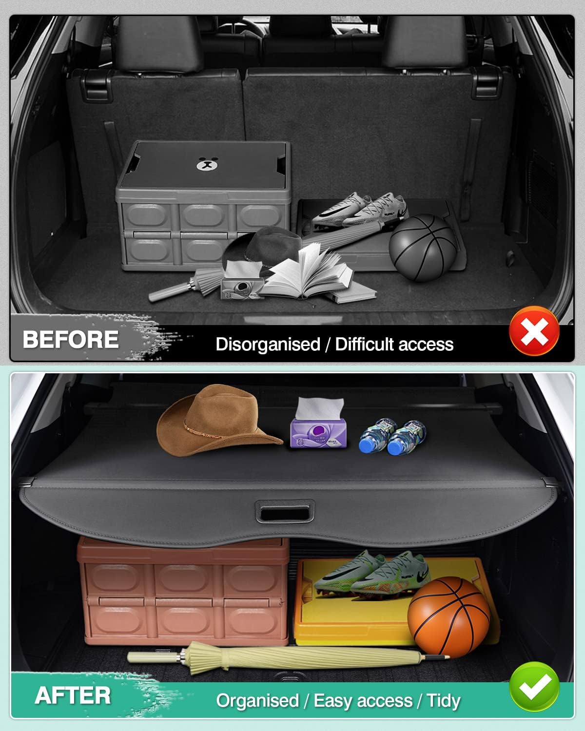 Powerty Cargo Cover for 2020-2025 2026 Toyota Highlander, Carbon Fiber Texture Trunk Cover Retractable Rear Trunk Cargo Luggage Cover Security Shield Shade for Toyota Highlander Accessories