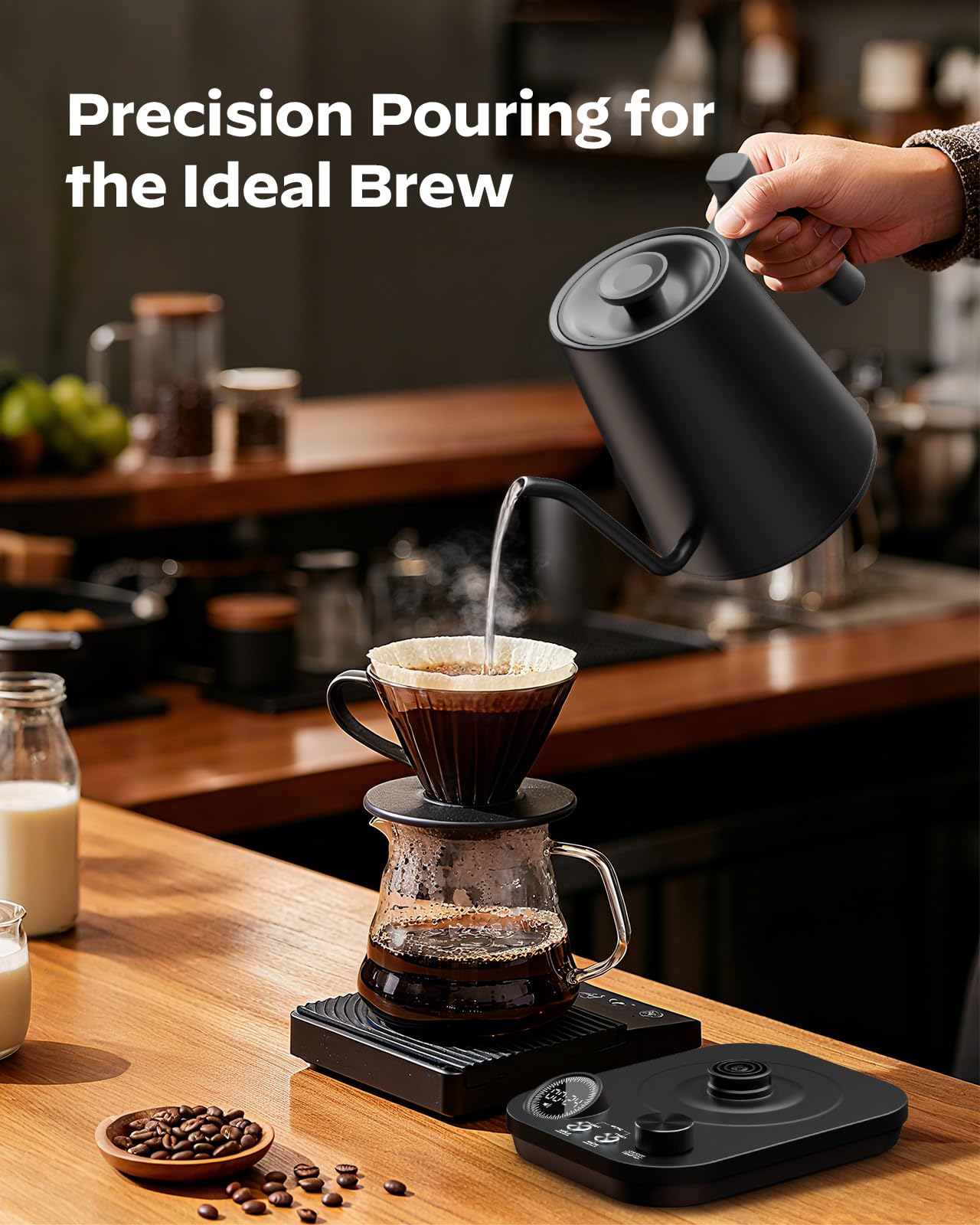 Silonn Electric Gooseneck Kettle - ±1°F Precise Temp Control, 0.9L 304 Stainless Steel | 4-Hour 100°C Keep Warm, 7 Presets & LED Brew Timer for Pour-Over Coffee