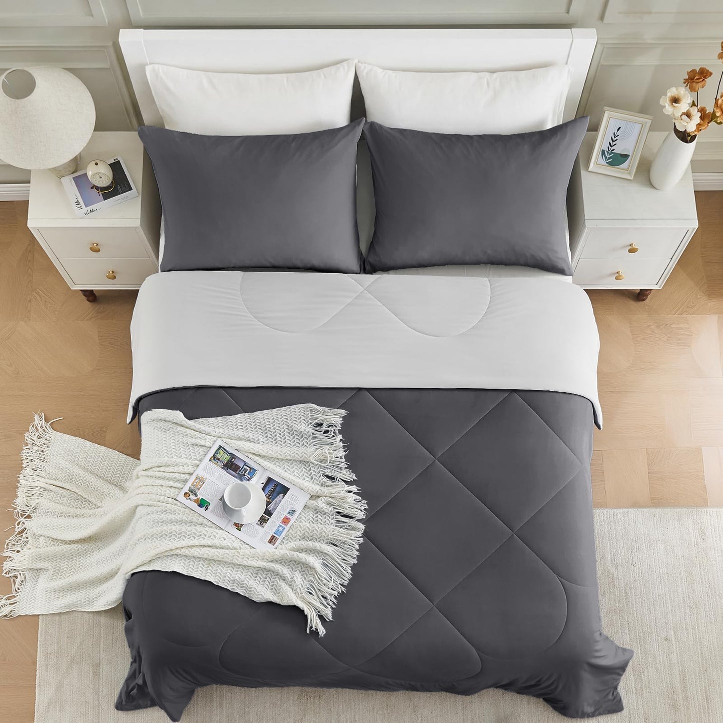 HOMFINE Cooling Comforter Twin Size, Grey Summer Cooling Blanket for Hot Sleepers and Night Sweats, Japanese Double-Sided Cold Tech Fabric Q-Max 0.45, Soft Breathable Silky Smooth Lightweight