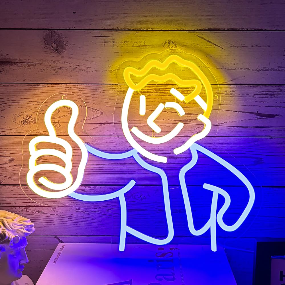 PILOYINDE Gaming Neon Sign Vault Boy Neon Signs for Wall Decor Game Neon Light Gamer Mave Cave Bedroom Vault Boy Neon Light LED Signs for Wall Light Up Game Neon Signs for Gamer