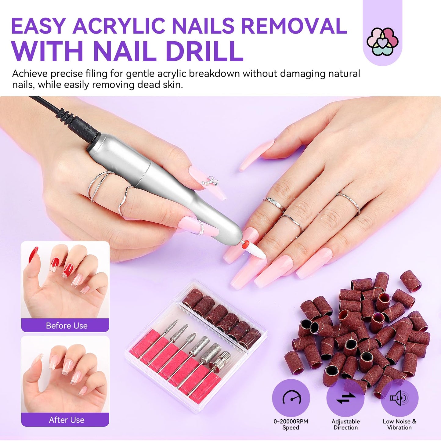 SAVILAND Acrylic Nail Kit with Drill: Professional Nails Kit Acrylic Set with Everything for Beginners Acrylic Powder Liquid Nail Brush Essential Oils Cuticle Remover & Cuticle Oil Kit Home Salon DIY