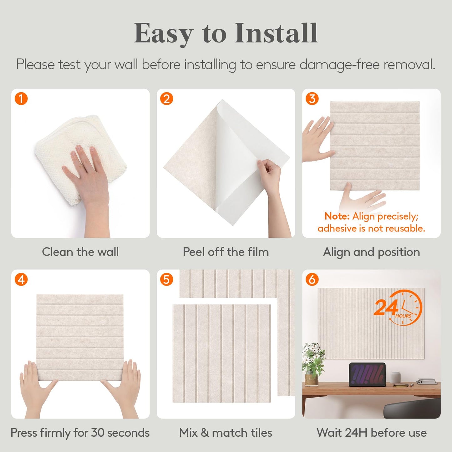Lifewit Felt Slatted Bulletin Board, 12 Pack Self-Adhesive Panel, 48"x 36" Total Size, Cork Board Alternative, Pin Message Board with 30 Pushpins for Room and Office Decor, Home, Dorm, Black