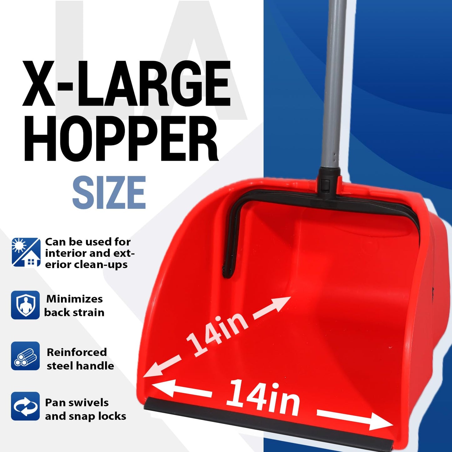 Commercial Broom and Dustpan Set, Jumbo Lobby Debris Dustpan (14inch*14inch), Heavy Duty Broom (14inch Width), 2 Sets, Red,for Indoor and Outdoor Cleaning,Red