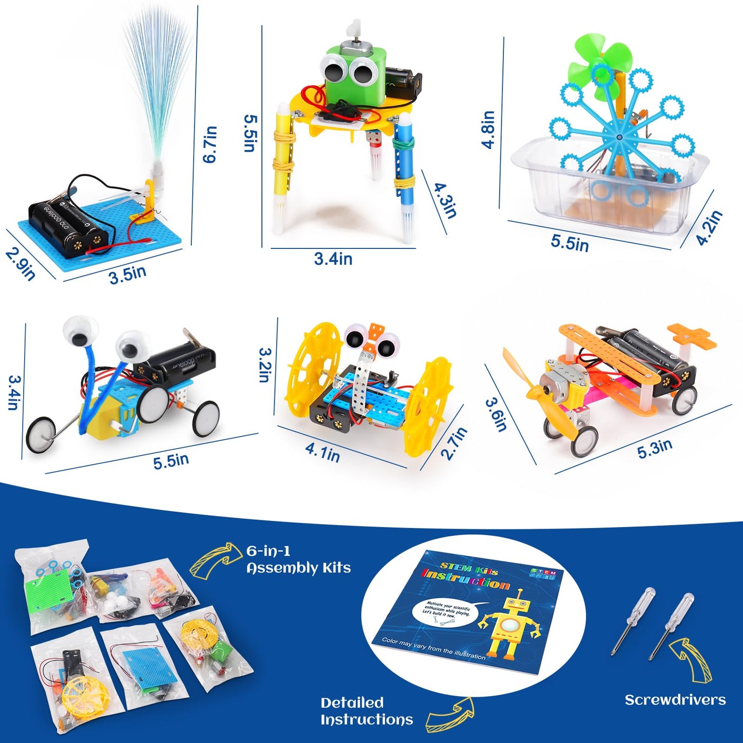 STEM Science Robotics Kit 6 Set Electronic Science Experiments Projects Activities for Kids DIY Engineering Building Kit Age 8-10 10-12 Motor Robot Toy for 8 9 10 11 12 + Years Old Boys Girls Gift