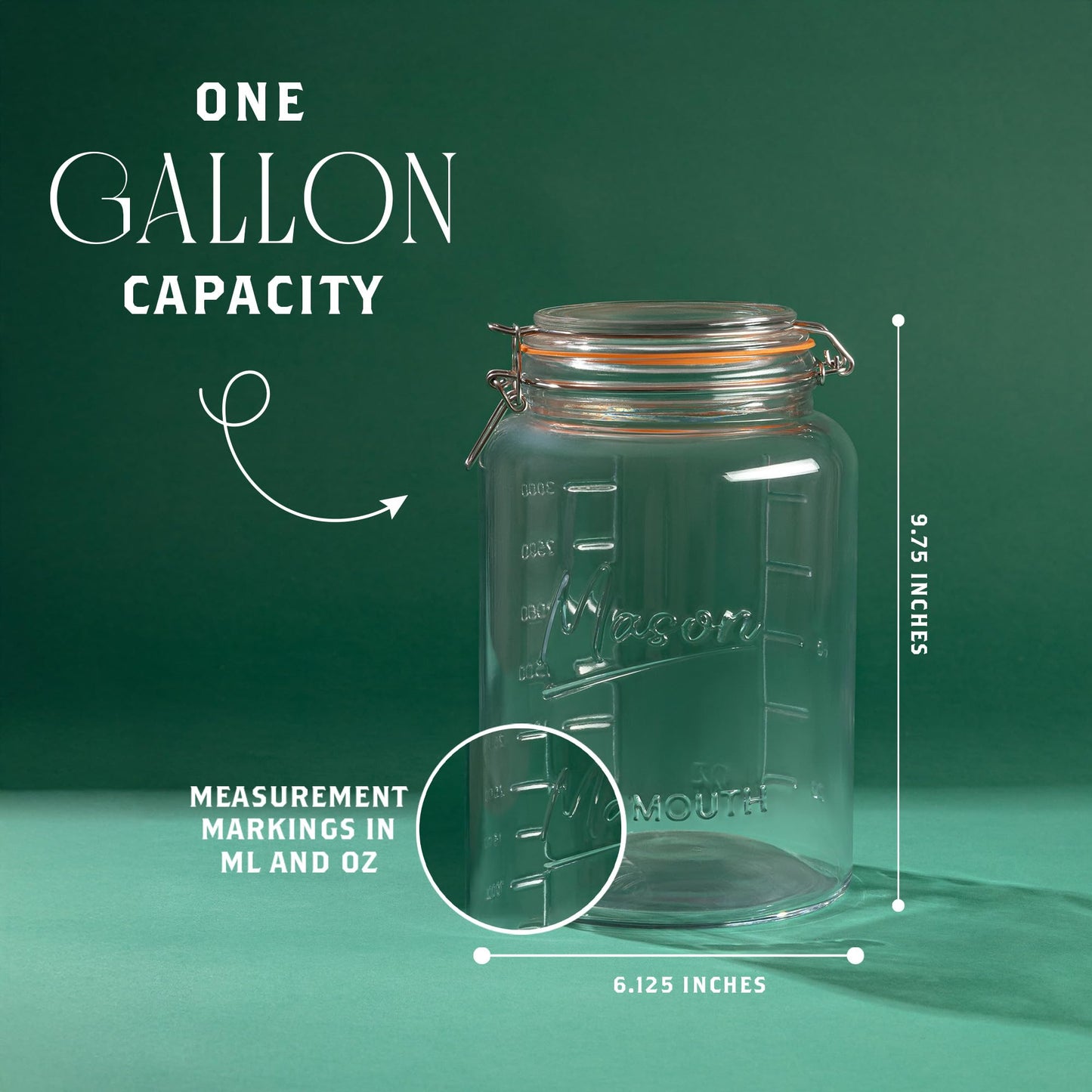 kitchentoolz 1 Gallon Glass Mason Storage Jars with Airtight Lids & Measurment Marks, Super Wide Mouth Canning Jars with Large Capacity for Pickles, Water Glassing & Overnight Oats - 2 Pack