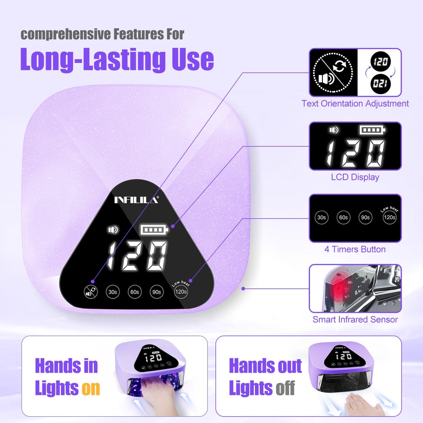 NXJ INFILILA Cordless Nail Lamp, 54W Nail Dryer for Gel Polish, Rechargeable UV Nail Lamp for Gel Nails, UV Light for Gel Nails with Large LCD Display 4 Timer Modes Auto Sensor for Salon and Home