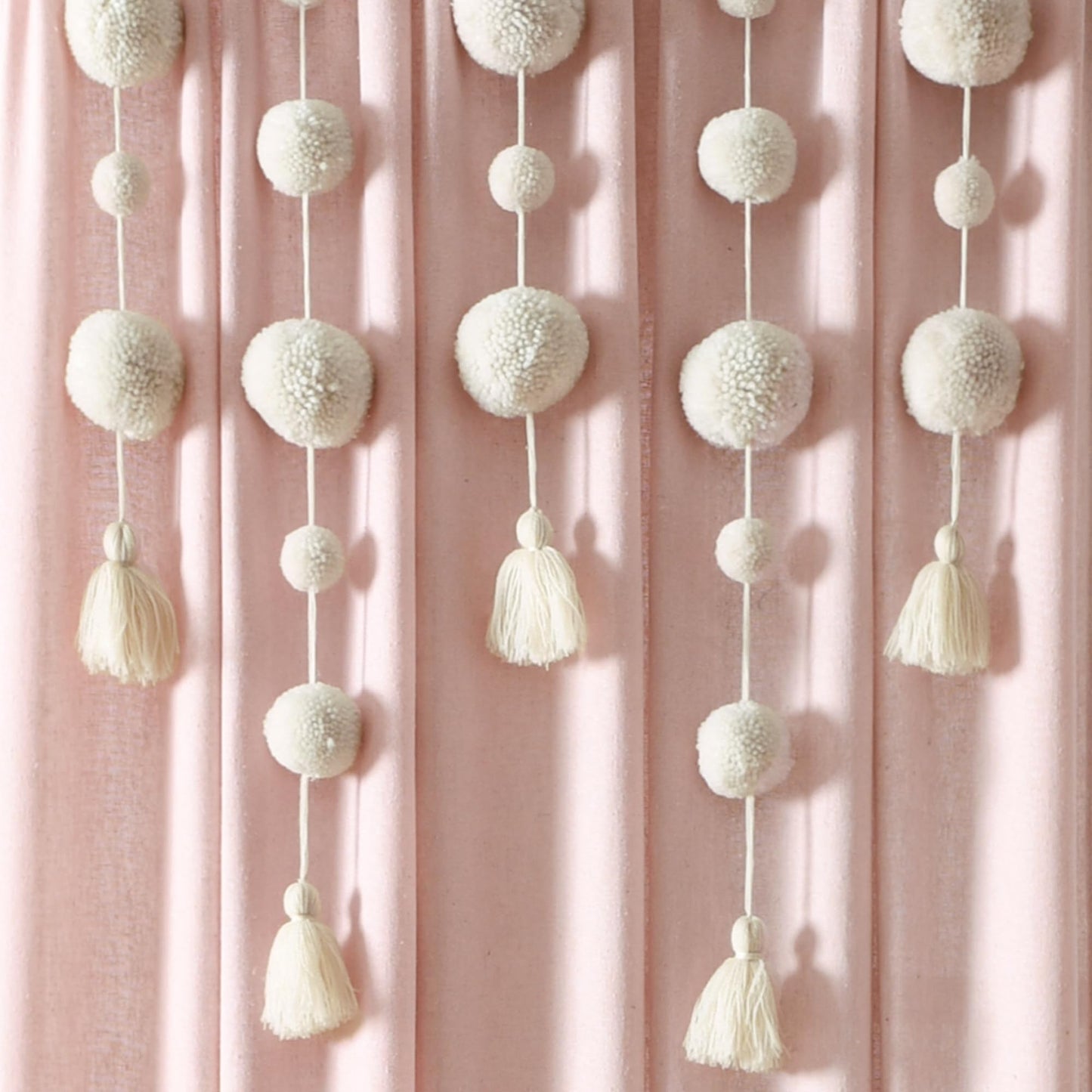 Lush Decor Boho Pom Pom Tassel Linen Textured Window Curtain Panel, Single 52" W x 84" L Blush -