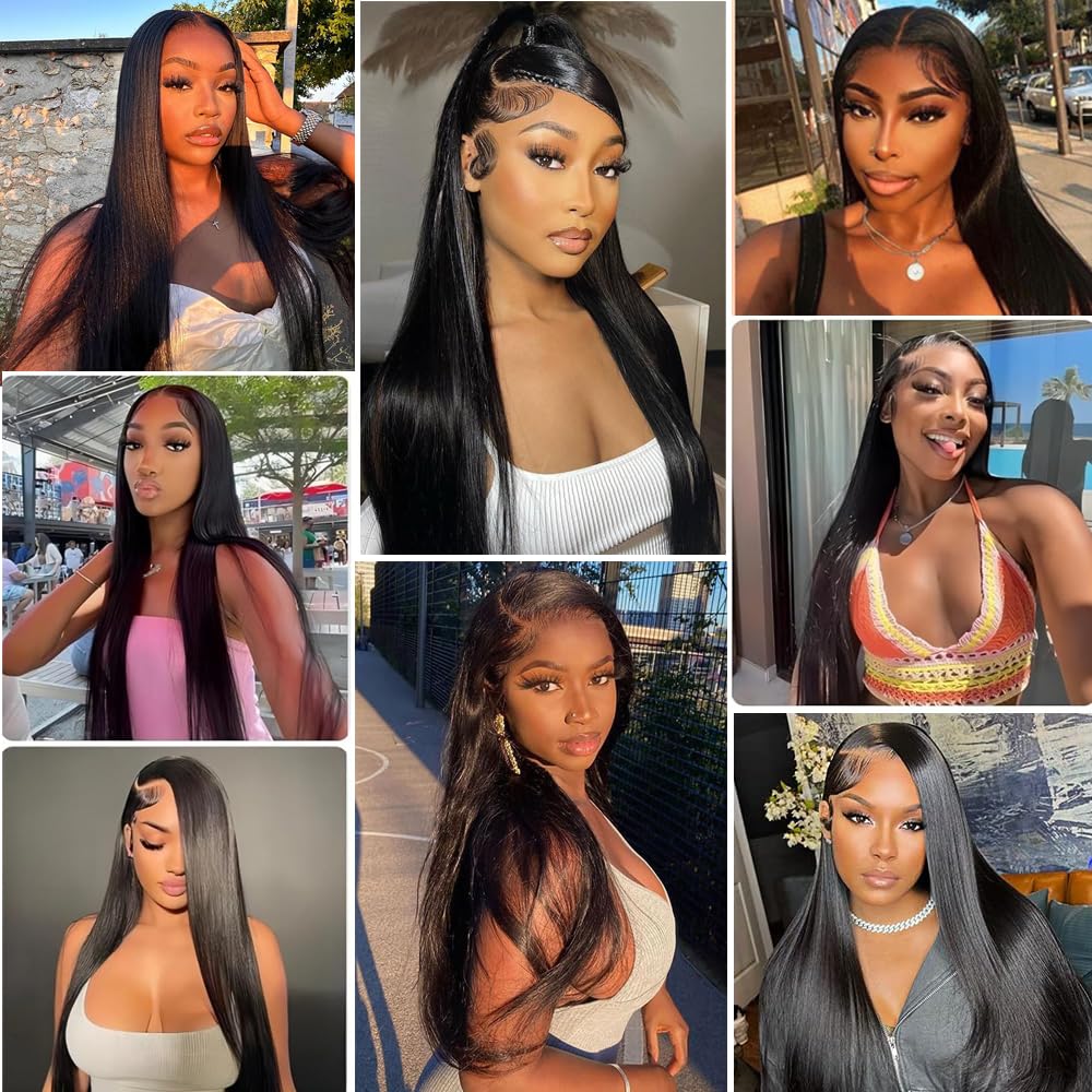 13x6 Lace Front Wigs Human Hair 250% Density Straight HD Transparent Lace Front Human Hair Wigs for Women 13x6 Straight Wigs Brazilian Wigs Human Hair Natural Color(straight wigs, 28 Inch)