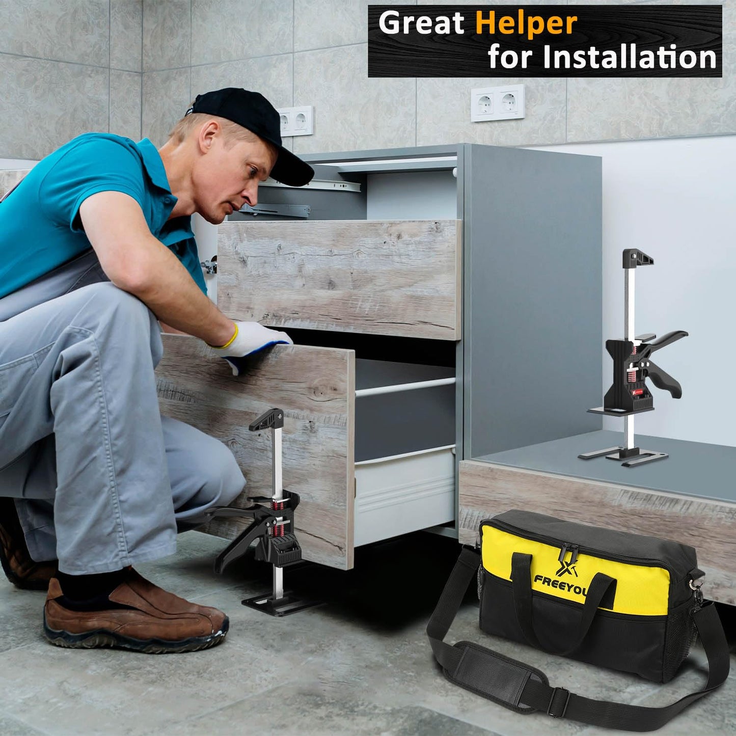 Labor Saving Arm Jack(2 Pcs),Upgraded Multi-Function Height Adjustment Lifting Device with Portable Bag,Suitable for Door & Window Lifting,Wall Tile Locator,Cabinet Jack and Board Lifter etc