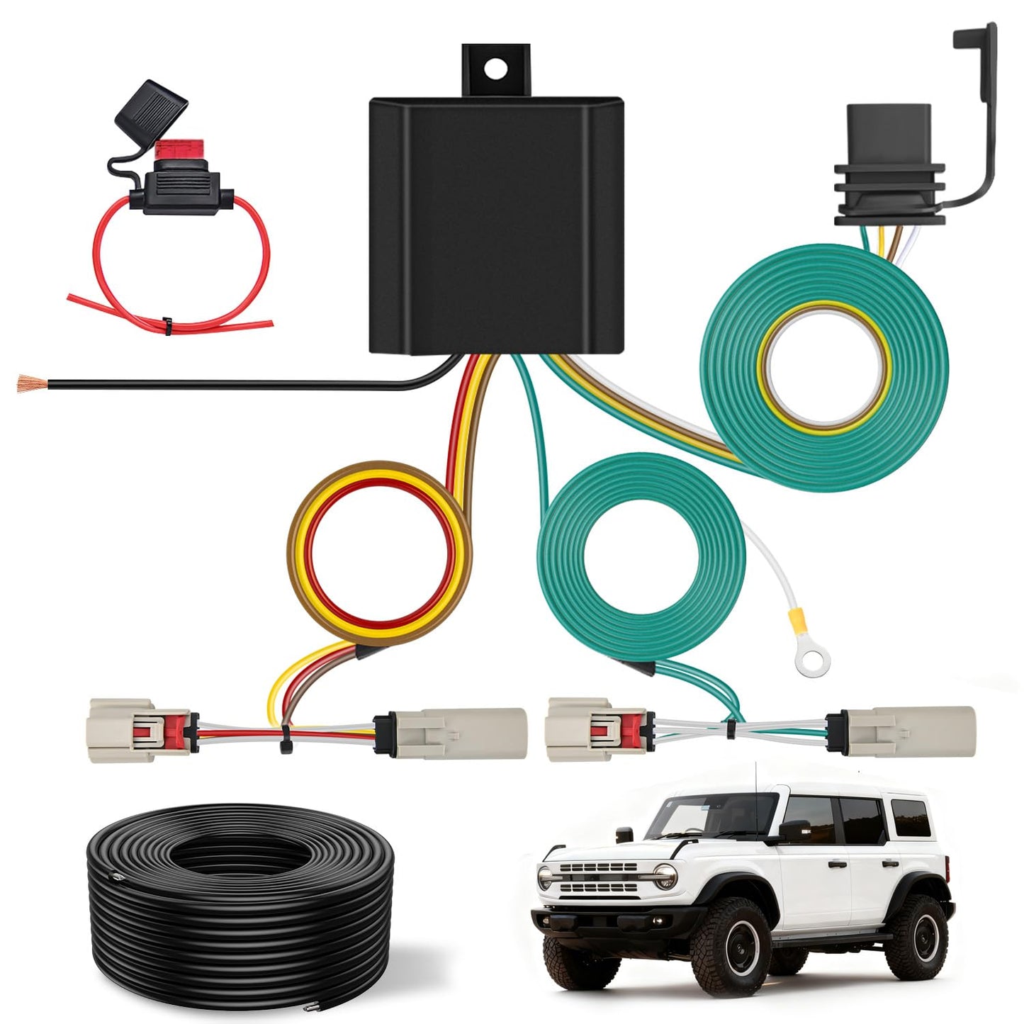 Nilight 4 Pin Trailer Wiring Harness Kit 56468 Vehicle Standard 4 Way Connector Custom for 2021 2022 2023 2024 Ford Bronco with LED taillights Simple Fit Tow Hitch