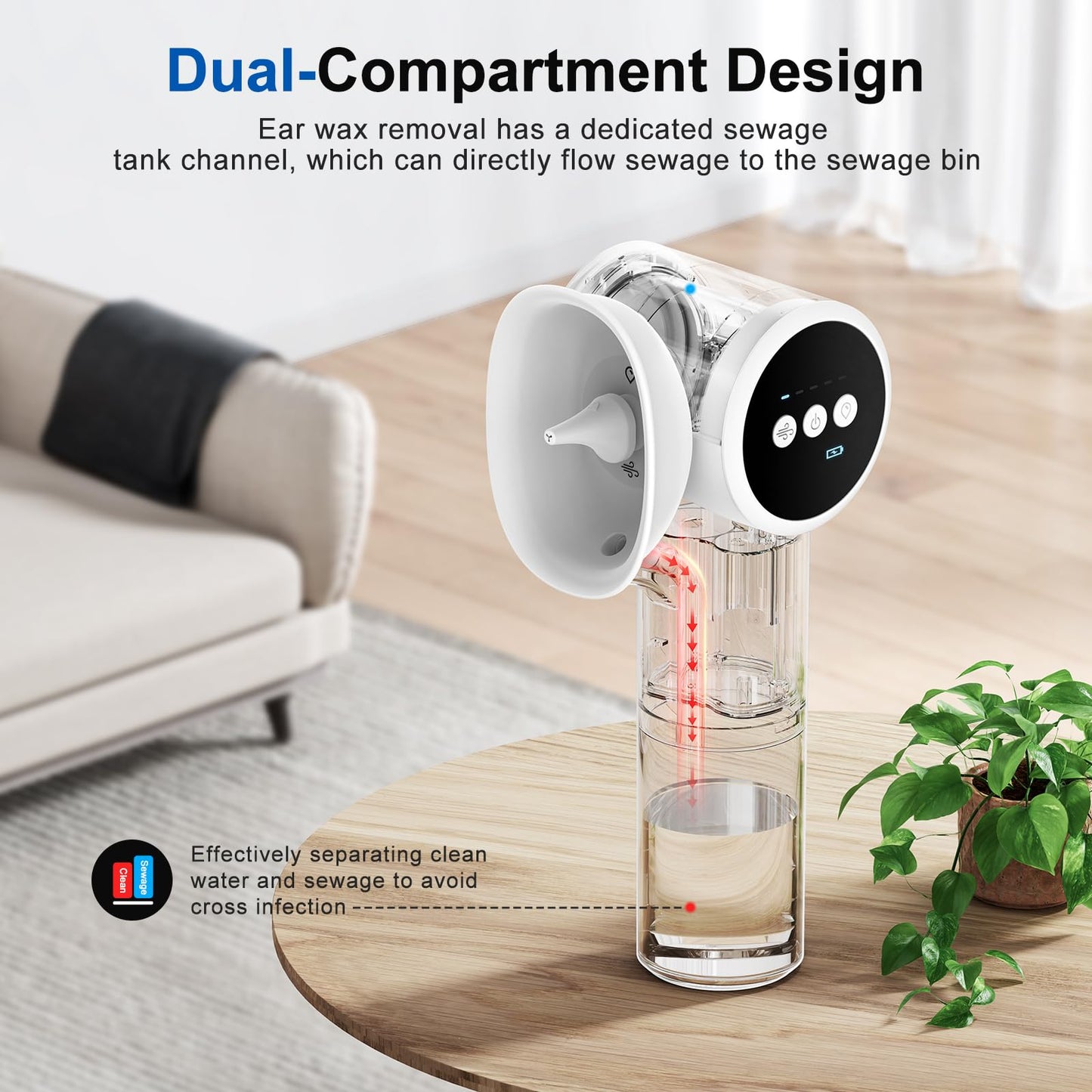 Upgraded Ear Wax Removal with Mild Drying, Safe Ear Cleaner for Ear Wax Buildup Flushing and Cleaning with Dual-Compartment Design, Ear Wax Cleaner Kit 5 Pressure Settings & USB-C Cable, IPX7