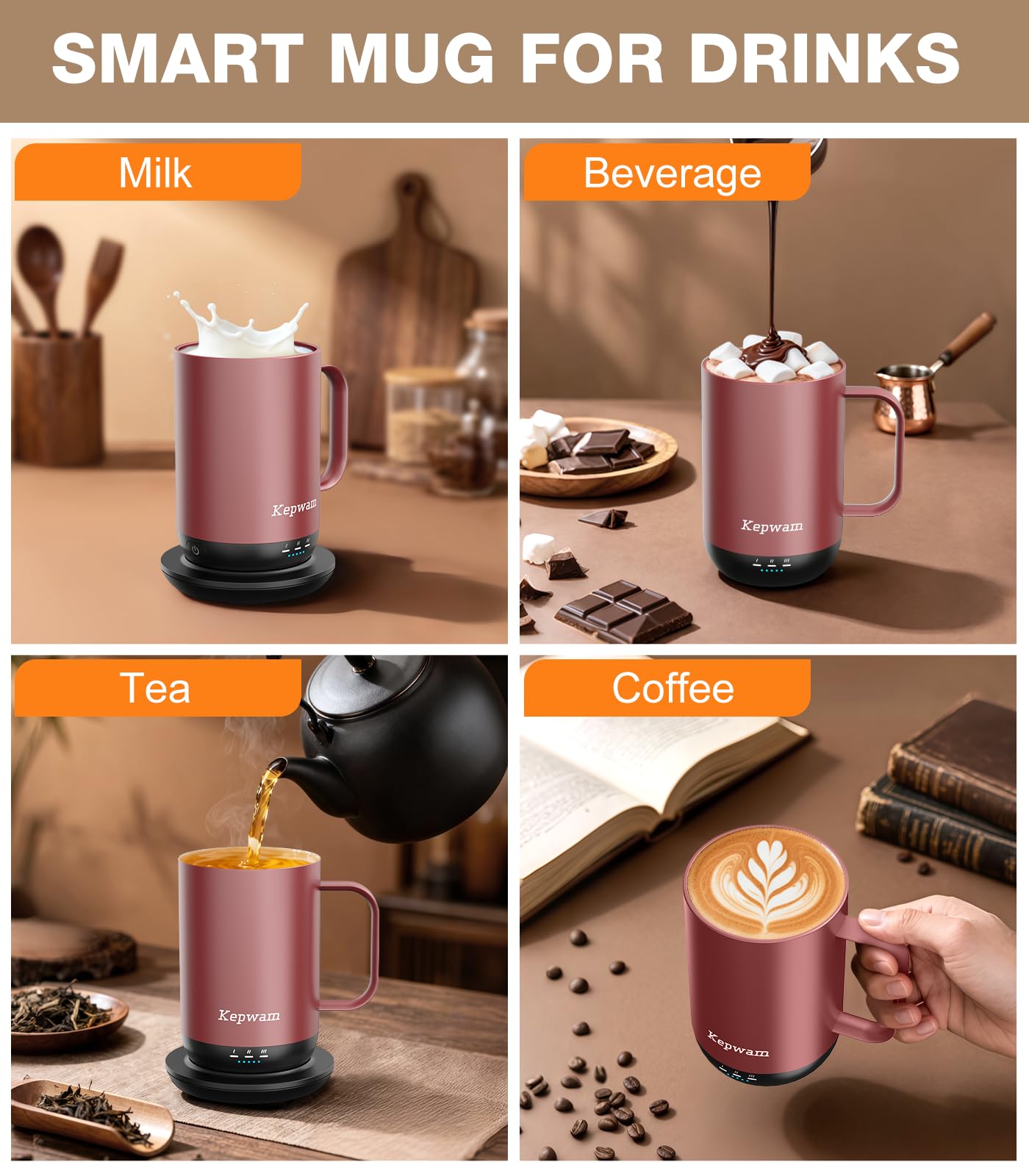 Kepwam Self-Heating Coffee Mug T1, 16oz Rechargeable Heated Coffee Mug, Smart Coffee Warmer Mug with App-Controlled,Advanced Temperature-Controlled Heating Coffee Gifts for Women Men Coffee Lover
