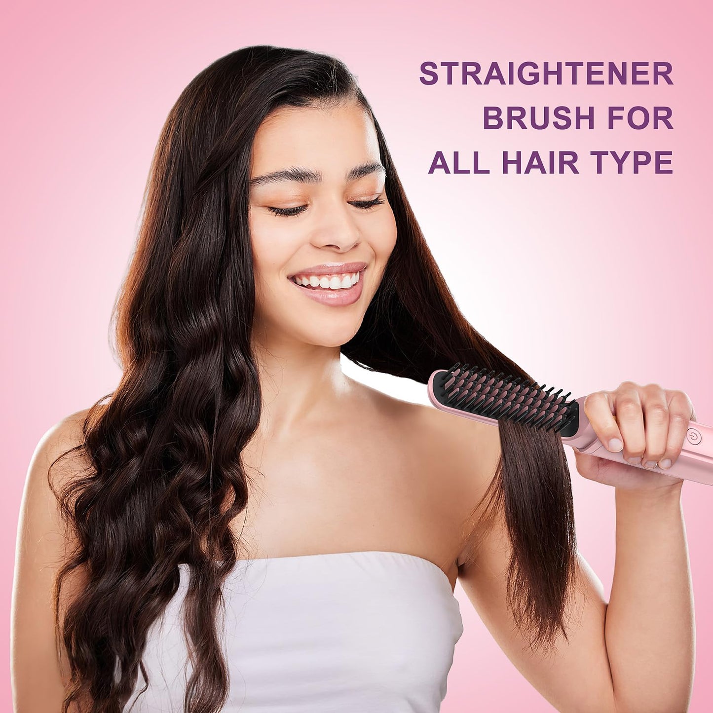 2Pcs Pink Cordless Portable Hair Straightener and Travel Hair Straightener Brush Set with Carrying Case, Hair Straightening Irons and Hot-Air Hair Brushes Set for Beauty and Personal Care