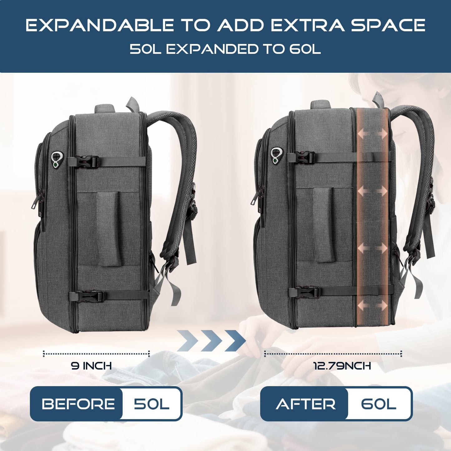 Fxcelets Travel Backpack, Extra Large Travel Backpack, TSA 18.4 inch Laptop Bag Flight Approved, Lightweight Business Luggage Bag, Gifts for Men Women, Black