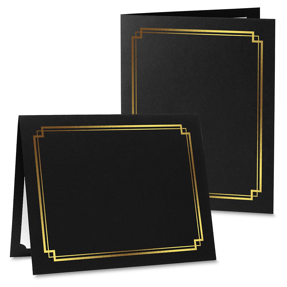 Classic Black & Gold Certificate Folders - Pack of 50, Linen Cover 80 lb. Stock, Folded, Die-Cut Corners, for Office, Business Awards, Graduation, School Diploma Holder, 9-1/2" x 12"