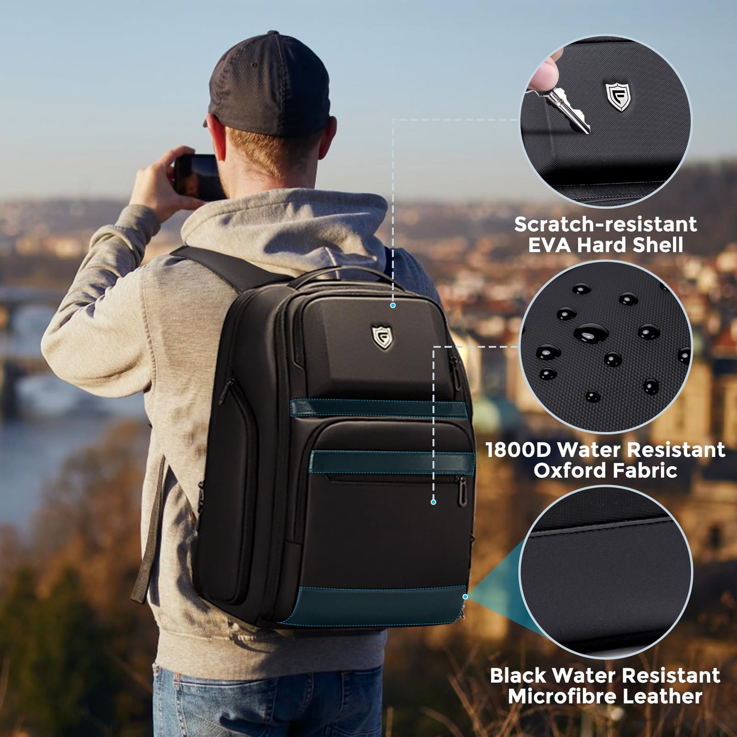 Fenree.geer Travel Laptop Backpack for Men, Expandable Water Resistant 15.6 Inch Computer Backpack with USB Port, Mens Hardshell Laptop Bag for Business/Work/College, Black