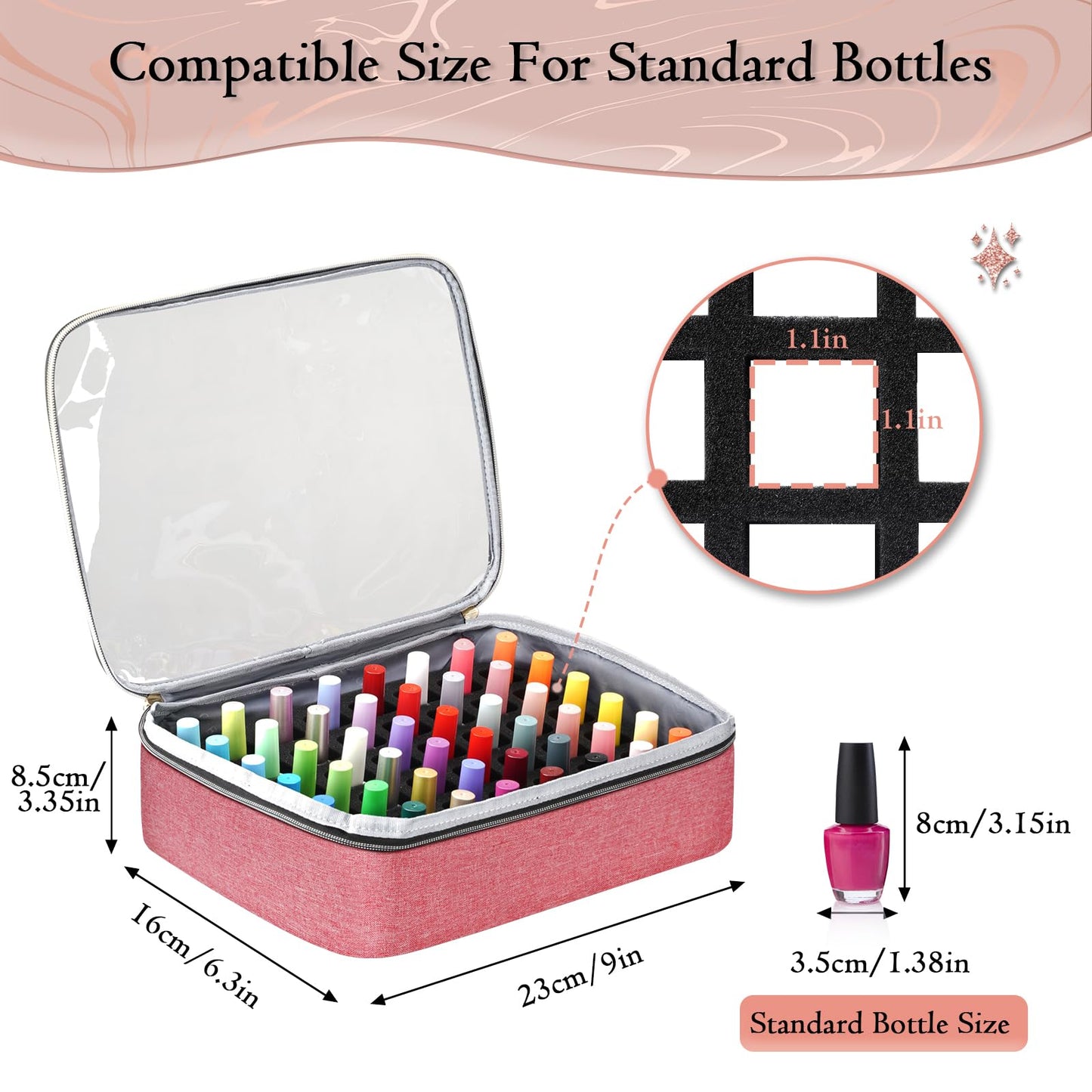 YOREPEK Nail Polish Organizer Case With Foam Inserts Protect Up 96 to 100+ Bottles (15ml/0.5 fl.oz) UV lamp, Travel Nail Tech Carrying Case with Adjustable Space for Gel Dip Powder Tips Set, Pink