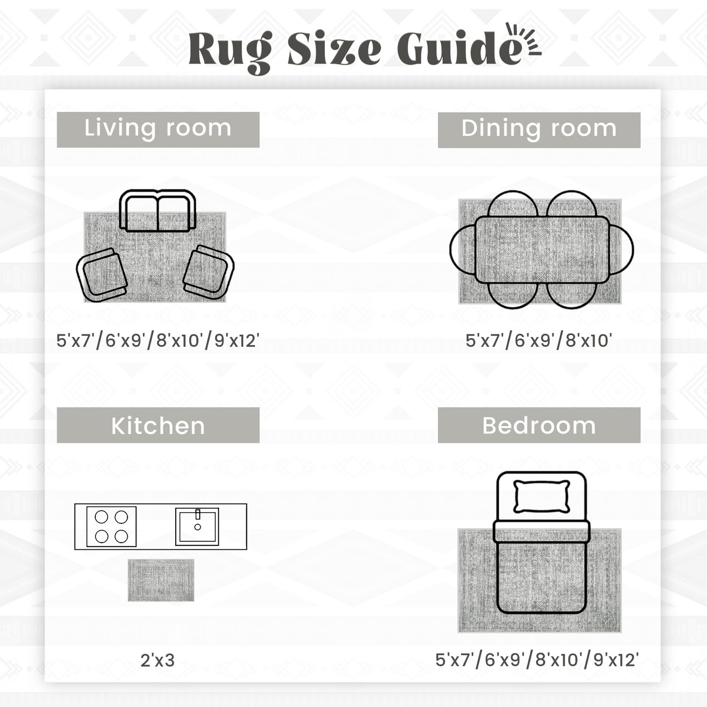 Living Room Rugs 8x10: Washable Moroccan Geometric Boho Rug Farmhouse Non Slip Stain Resistant Large Rug Low Pile Soft Carpet for Bedroom Dining Room Children Room (Grey,8'x10')