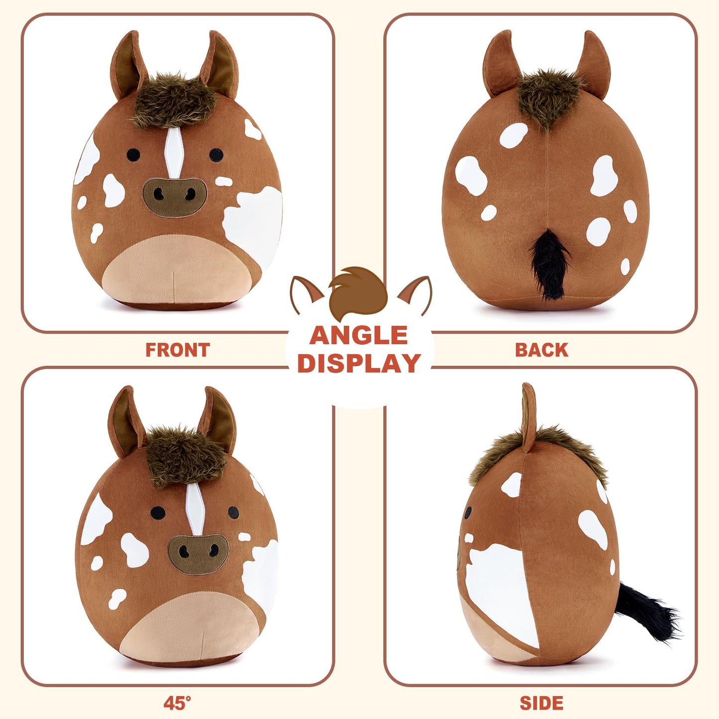 PEACH CAT Original Appaloosa Horse Stuffed Animal 12" Cute Plushies Soft Plush Toys Gifts for Kids Brown