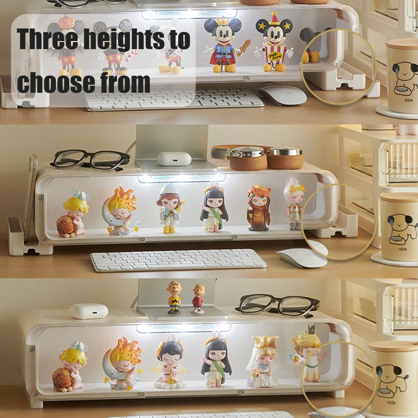 WMM Monitor Stand Riser, Computer Monitor Stand with Drawer and Display Minifigures, Computer Desktop Stand with Lights, Removable Elevated Structure, Compatible with Computers, Desktops, and Laptops