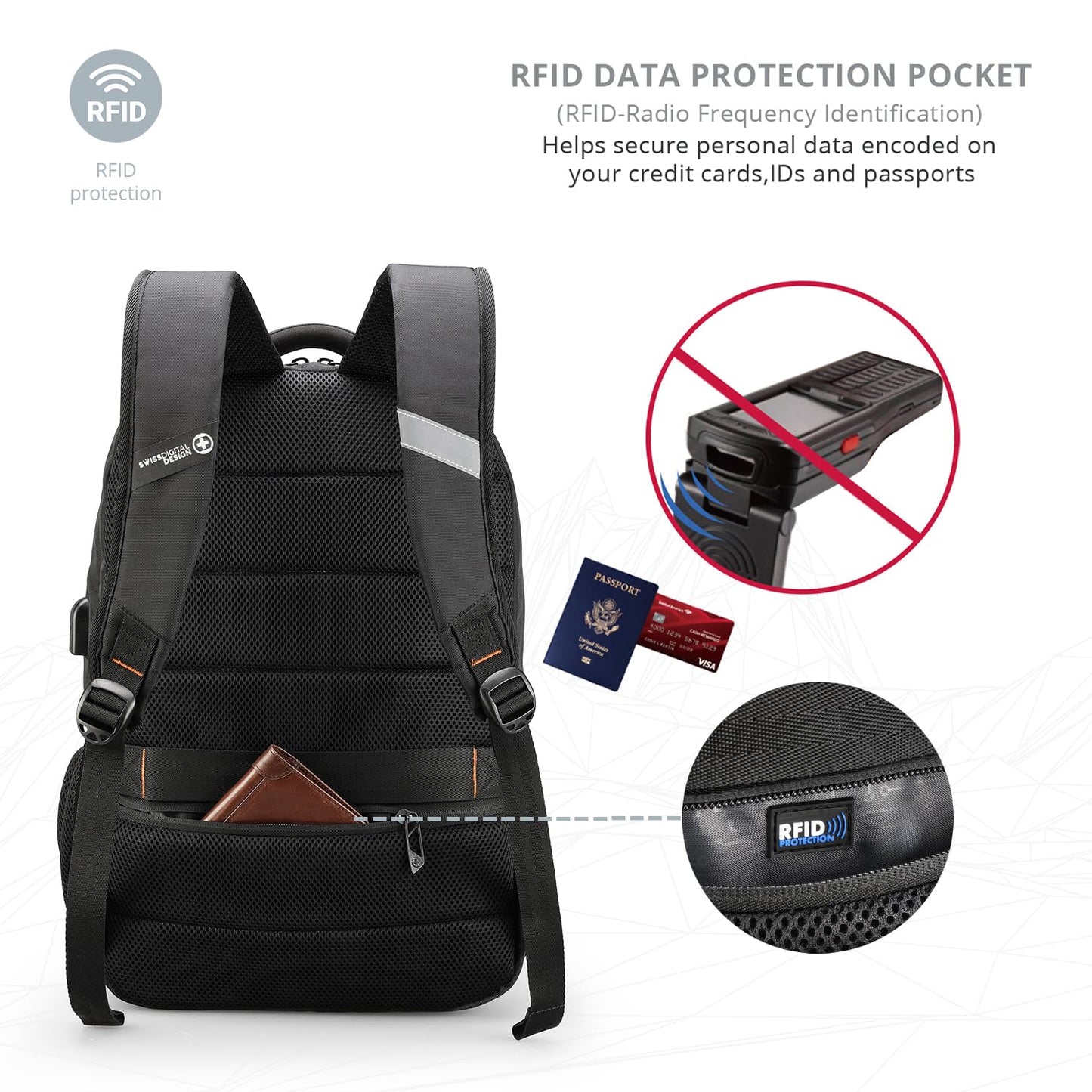 Swissdigital Design Travel Laptop Backpack, College Laptops Backpack with USB Charging Port for Men & Women Fits 16 Inch Notebook (ANDWIL SD1670) One Nation One World