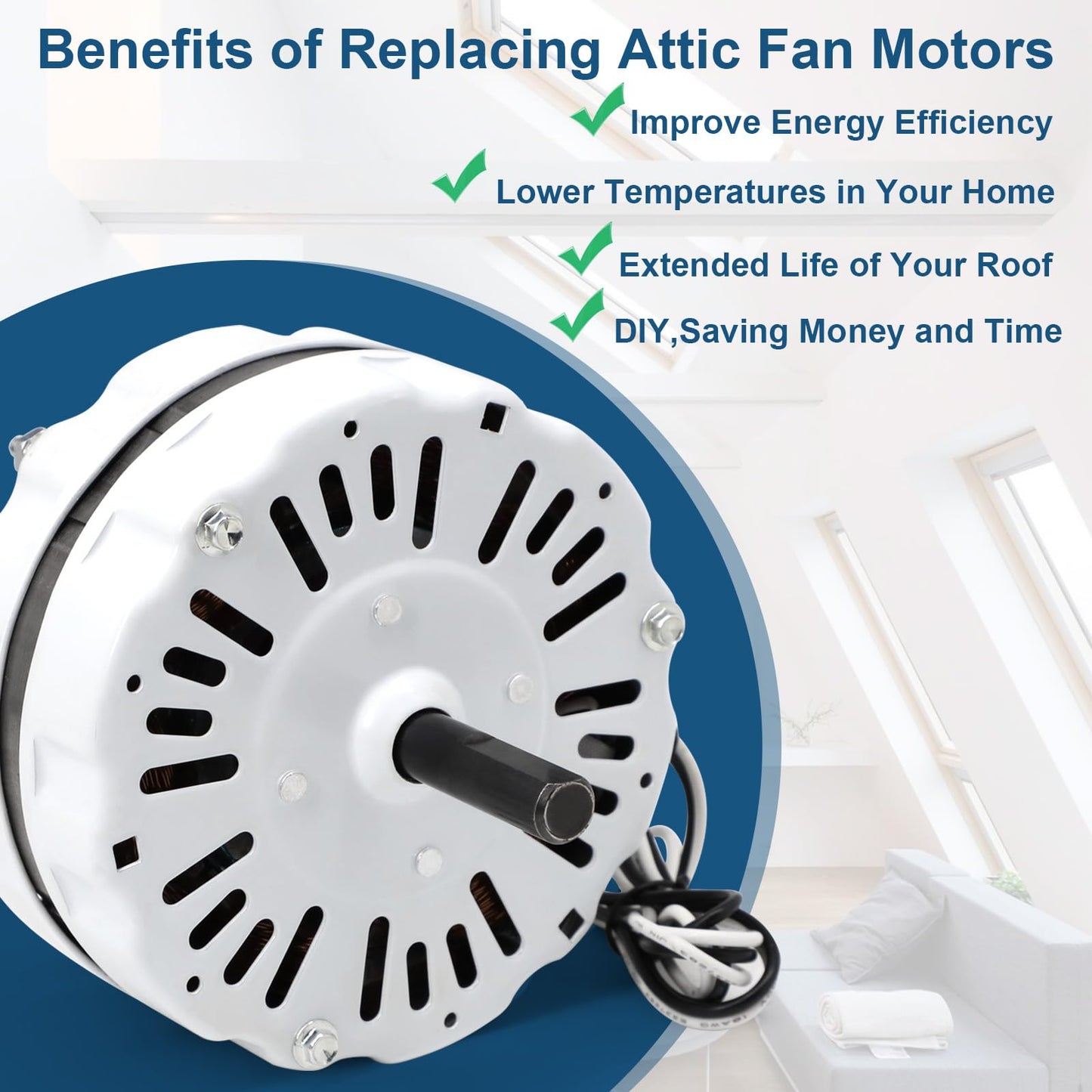 Aibabcue F0510B2944 F0510B2497 Power Vent Attic Fan Motor & 58033 Adjustable Thermostat Control Kit Replacement for Lomanco Lomancool 2000, 1800 Series