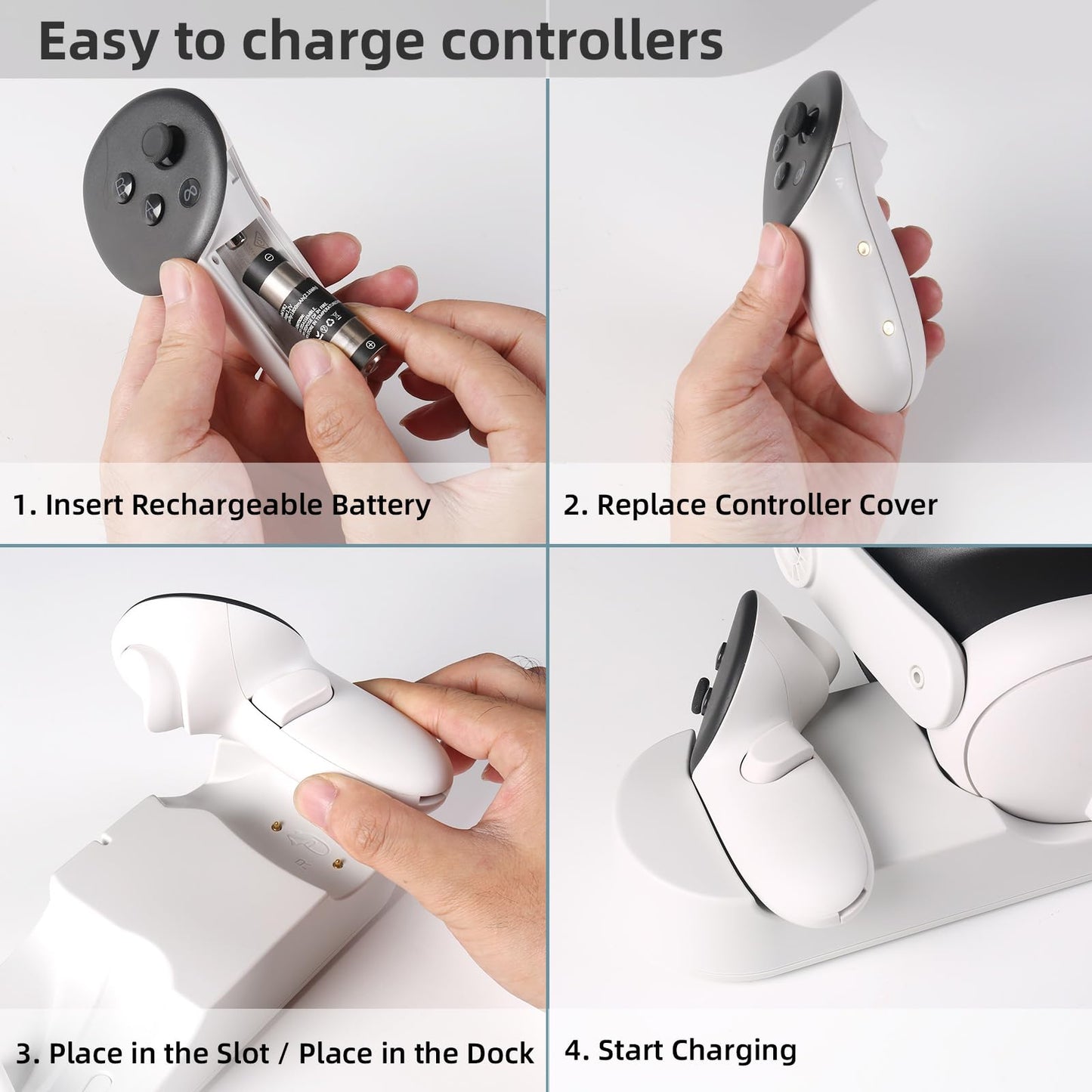 Smatree Charging Dock Compatible for Meta Quest 3S/Quest 3,Charge Controllers and Headset Simultaneously, VR Charging Station with LED Light, with 2 Rechargeable Controller Batteries(NO Adapter)