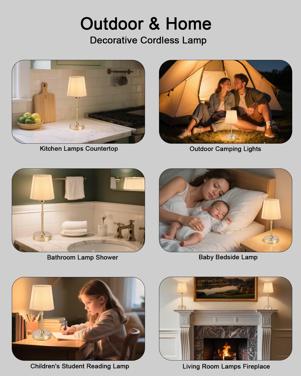 Cordless Table Lamps Rechargeable Wireless Touch Lamp for Living Room 5200mAh Battery Operated Lamp Small Gold LED Lamps for Kitchen Counter Home Bathroom Nightstand Shower Gifts for Dad Mom