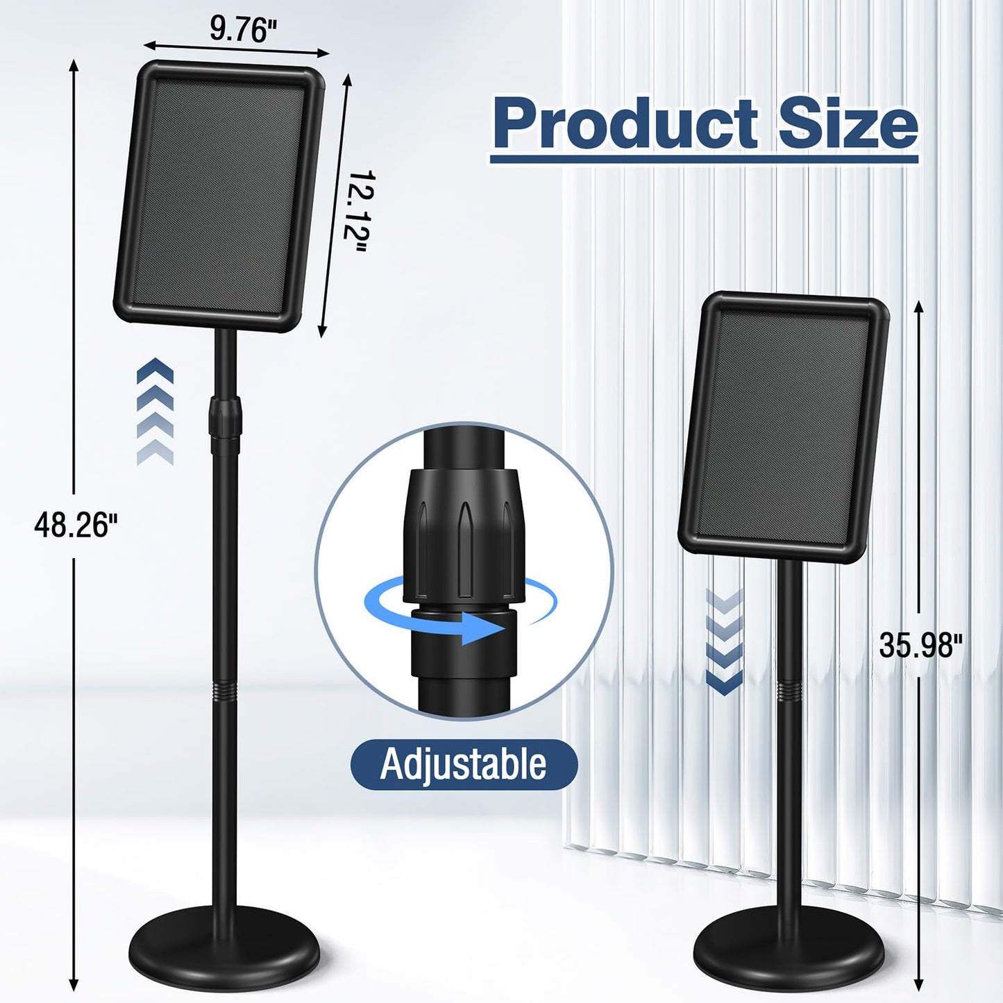 Netuaoo Sign Stand Sign Holder Stand Sign Stands for Display 8.5 x 11 Inches Pedestal Sign Holder 360° Rotation Adjustable Signage Stand for Business Exhibition, Restaurant, Supermarket (Black)