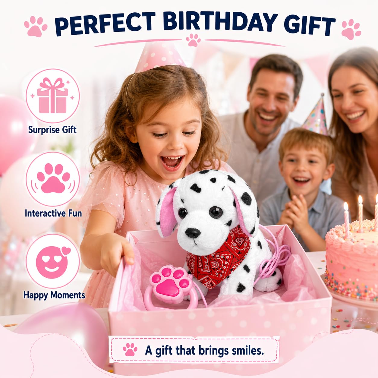 YH YUHUNG Walking and Barking Dalmatian Puppy Dog Stuffed Animated with Remote Control Leash,Head Nod,Walking,Barking,Tail Wagging,Electrnoic Pets Puppy Plush Toy for Kids,Boys and Girls Gift