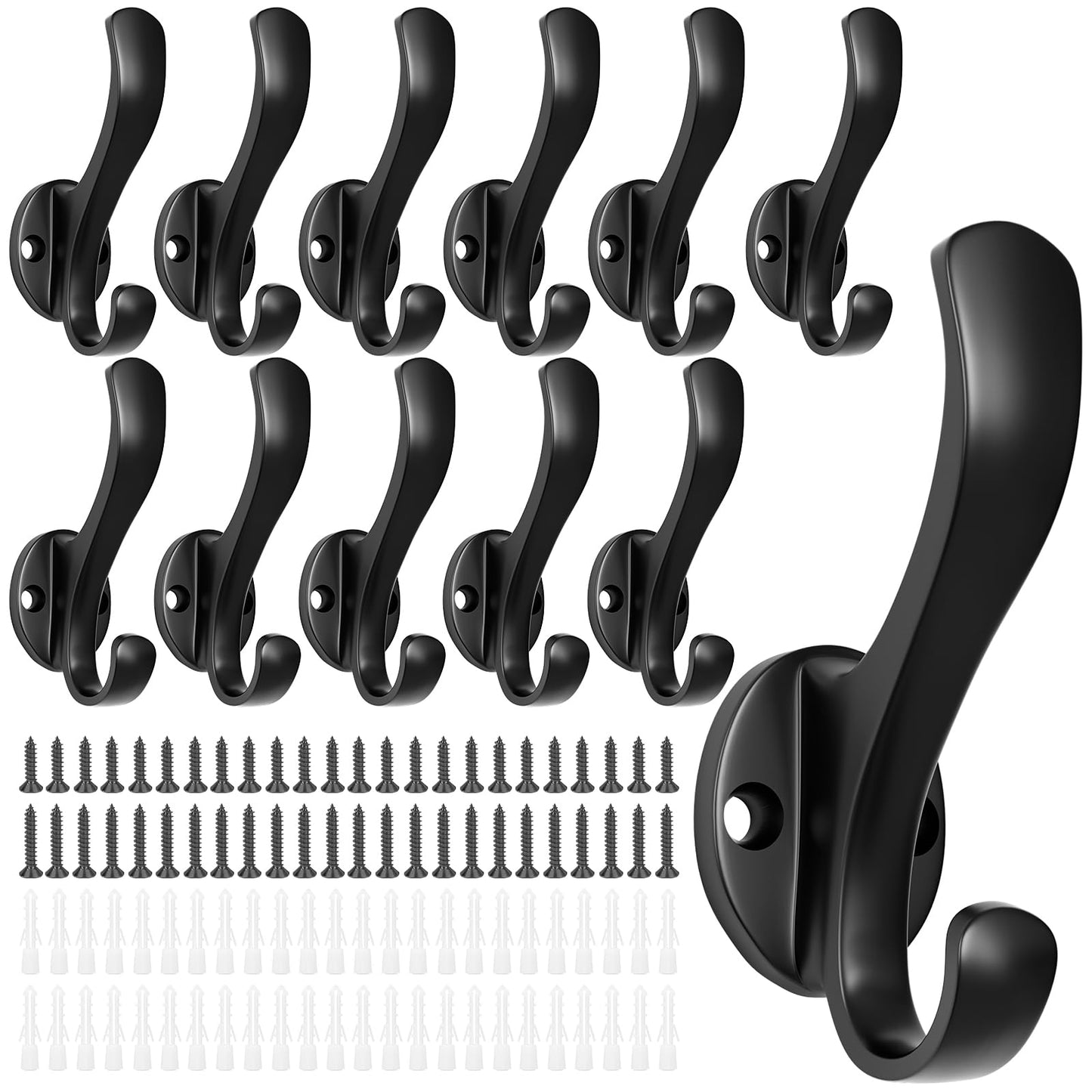 Ruiziiz Coat Hooks Heavy Duty - Easy to Install Metal Towel Hooks Screw-in Wall Hooks for Hanging Hat, Towel, Key, Robe, Scarf, Bag, Cap (12, Black)