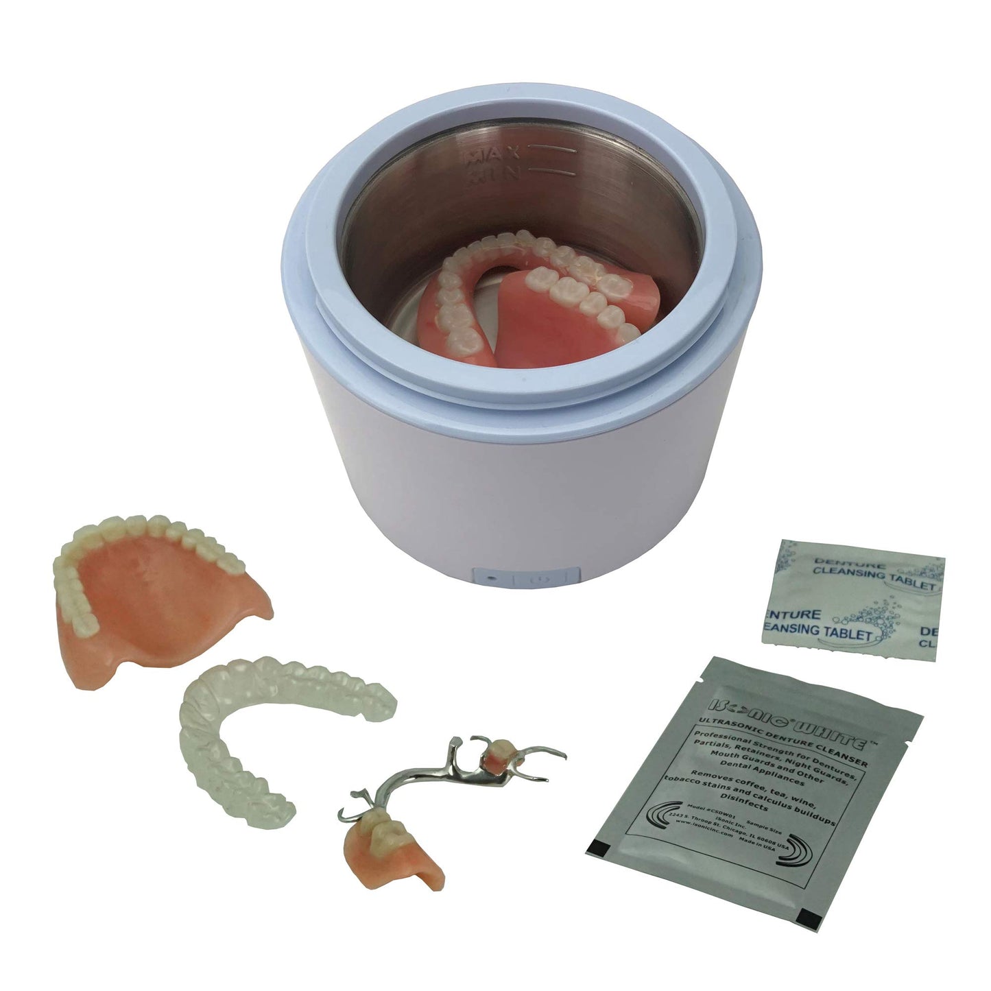 iSonic DS180 Portable Denture/Aligner/Retainer Cleaner for all dental and sleep apnea appliances, DC12V, AC100-240V worldwide