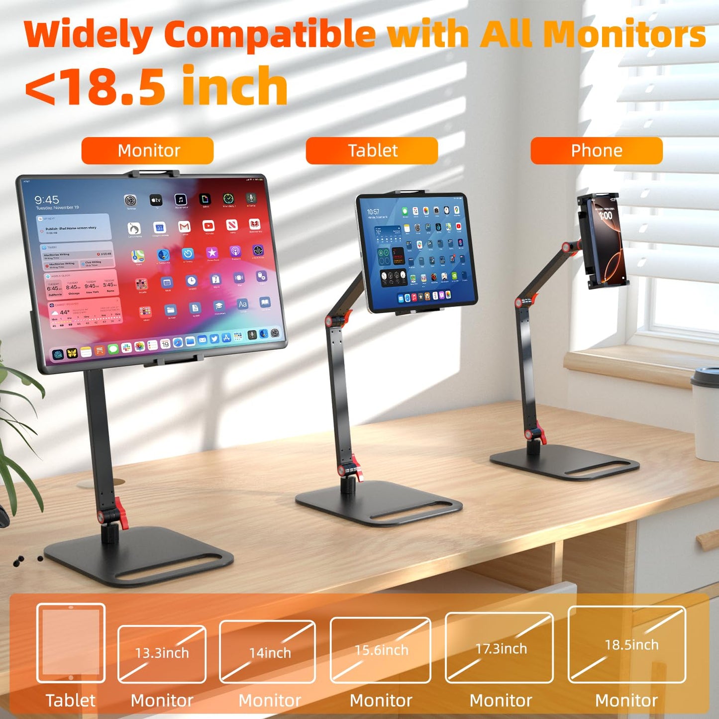 AiFeelife Vertical Portable Monitor Stand, Upgrade Knob Adjustment Portable Monitor Holder for 15.6 17.3 18.5 Inch Screen, Ergonomic Travel Monitor Mount, Tablet Stand for iPad 12.9‘’