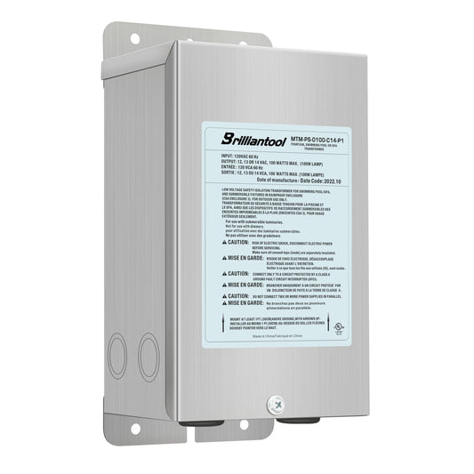 BRILLIANTOOL 100W Stainless Steel Casing Pool Light Transformer, Convert 120VAC to 12V/13V/14V AC Multi-tap, Weatherproof Transformer, Intended for Pool/Spa Lights and Landscape Lighting (100, Watts)