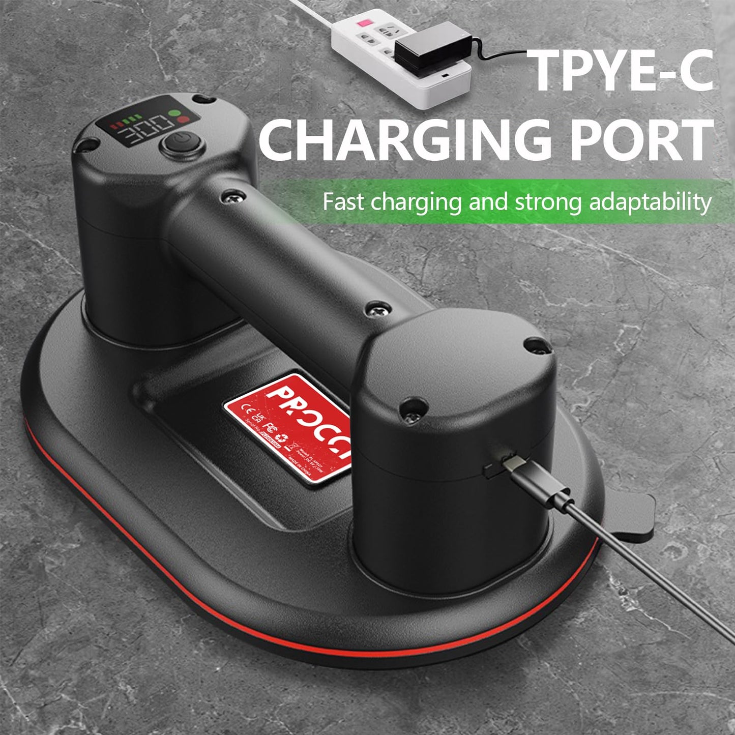 Battery Suction Cup,10 in Diameter, 2 Brushless Motors, 300 KG / 660 lbs Suction Power, LCD Display for Suction Power & Battery Level, 4000 mAh Battery, 10h Runtime