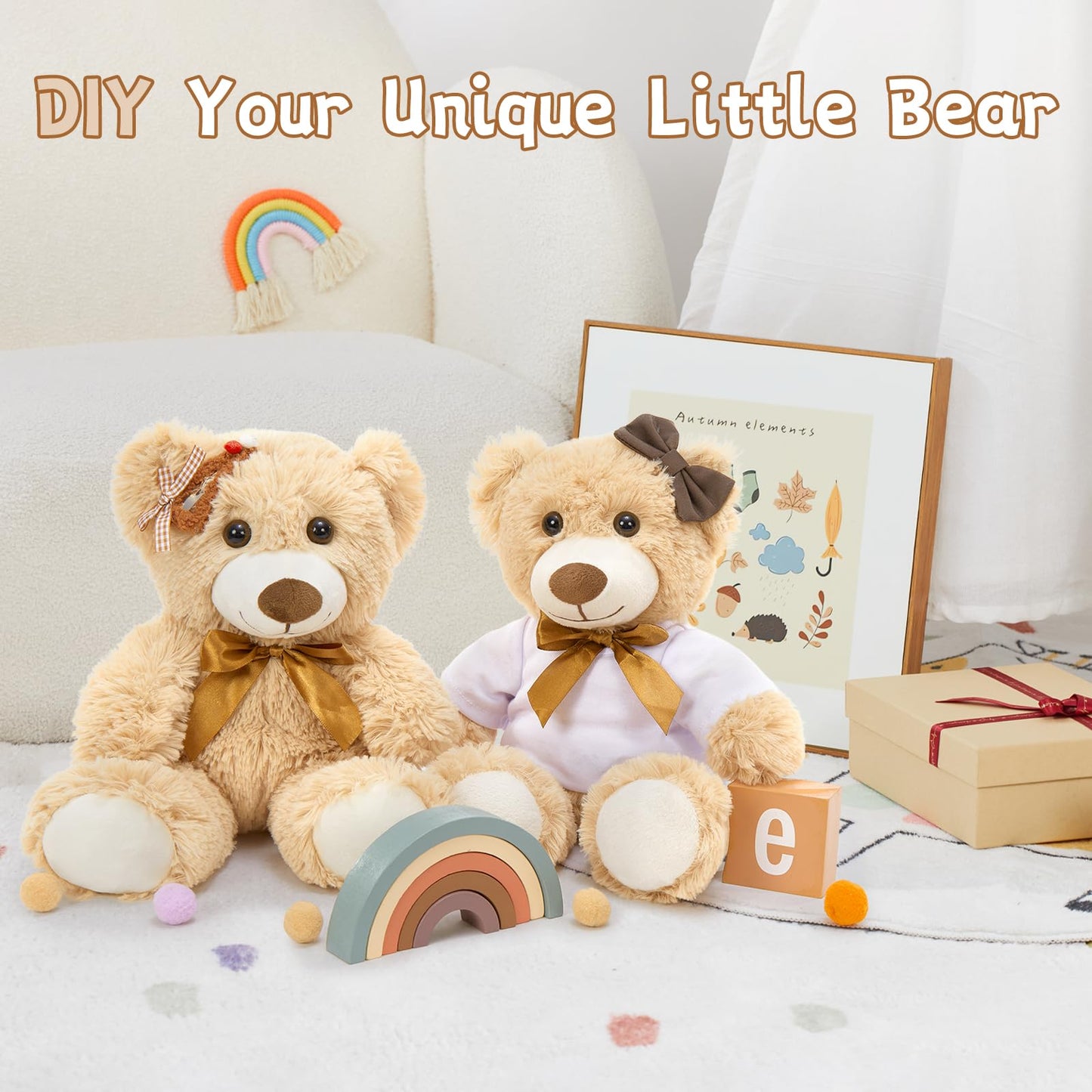 MorisMos 14Pcs Teddy Bears Bulk Baby Shower, 14inch Cute Teddy Bear Stuffed Animal Plush, Small Stuffed Bears on Centerpiece Baby Shower, Kids Party Favors, Brown
