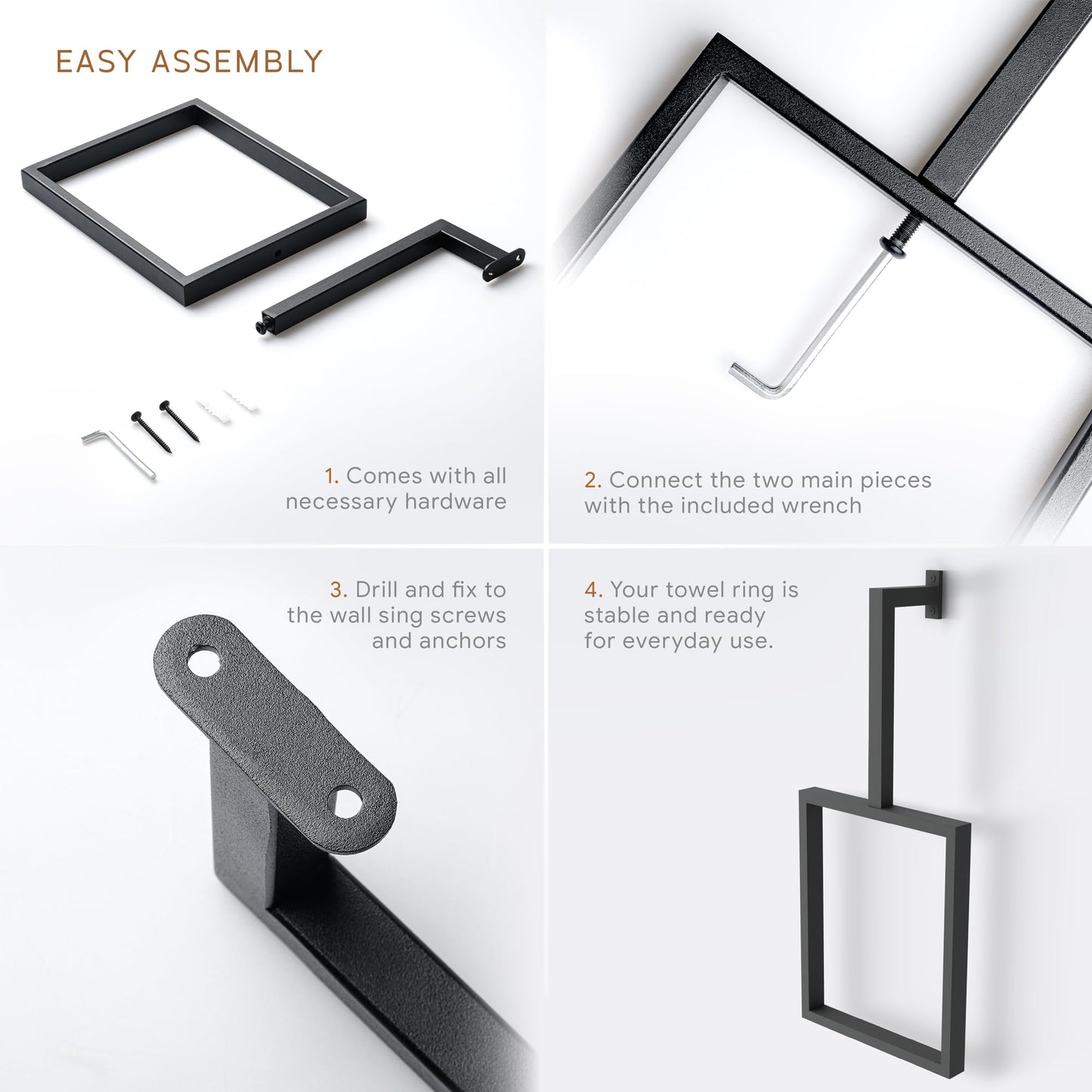 Wita Home Unique Vertical Towel Rack Wall Mounted for Bathroom, Metal Square Towel Holder, Modern Hand Towel Ring, Elegant Kitchen Decor, Space-Saving Towel Hanger (Large (32"x14"x3") - 1 pcs)