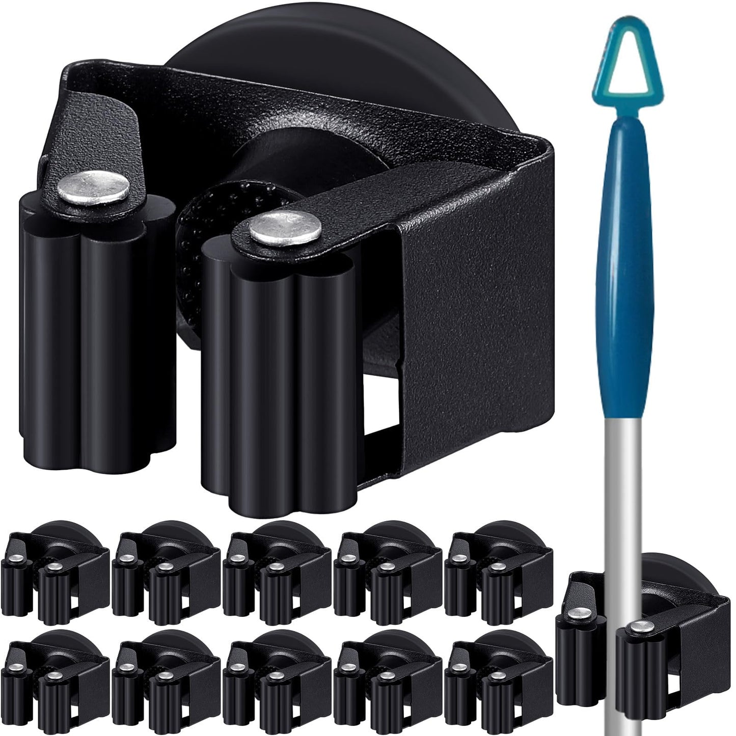 Vercraft 10 Pcs Magnetic Mop Broom Holder Movable Magnetic Broom Holder Rack, Anti Slip Wall Mounted Utility for Cleaning Tools, Garage, Kitchen, Laundry, Garden (Black)